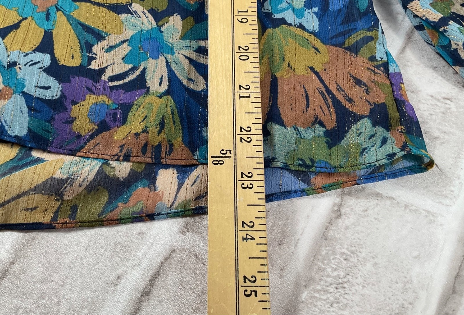 Avara Top Womens Sz XS Blue Teal Floral Lined Tie Neck Long Sleeves Boho Gypsy