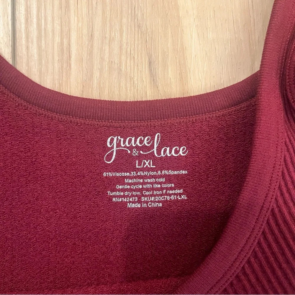 NWOT Grace & Lace Brami Tank L/XL – Red Wine Waist Length Seamless Layering Top