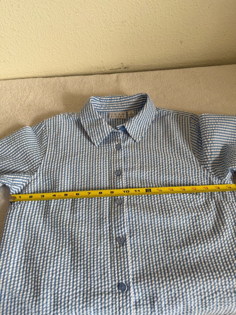 Joan Rivers Womens Seersucker Shirt Blue White Stripe Button Down SP