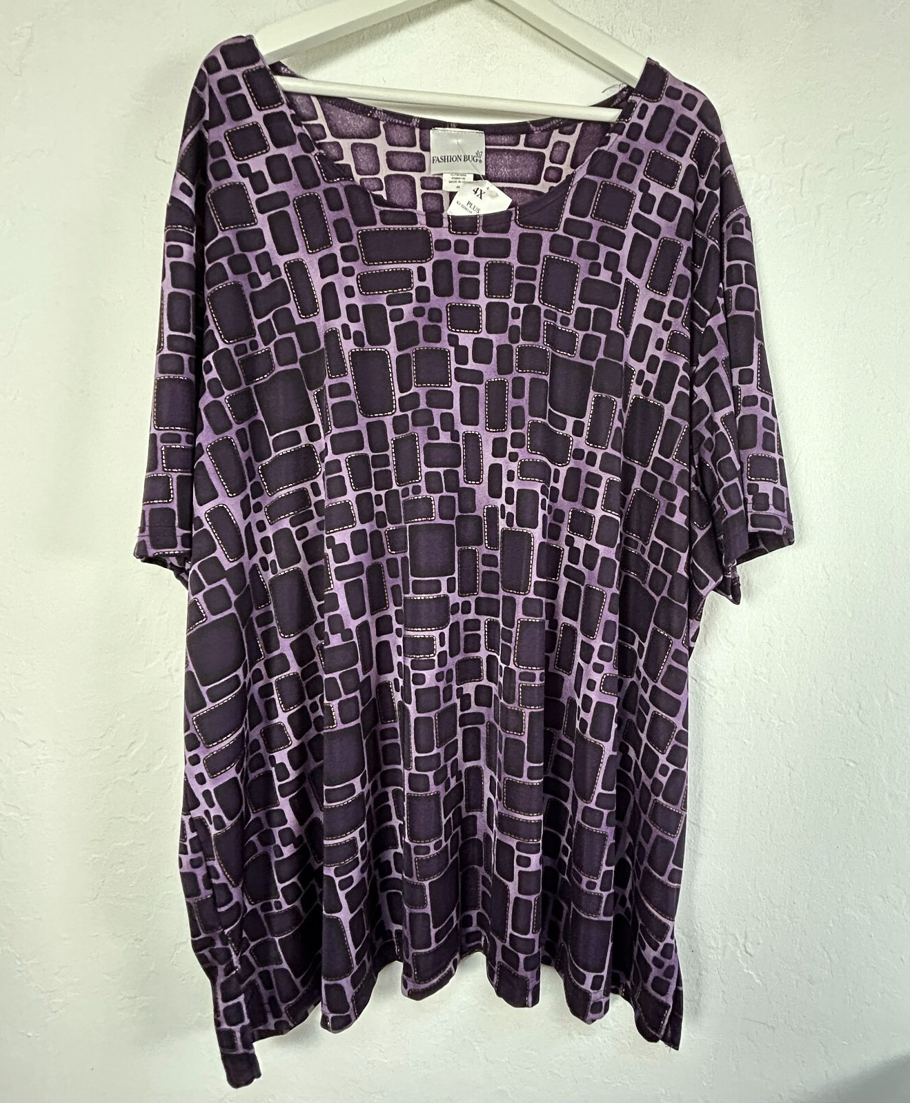 Fashion Bug Women’s Tunic Top Stretchable Pebble Print Purple Plus Size 4X New