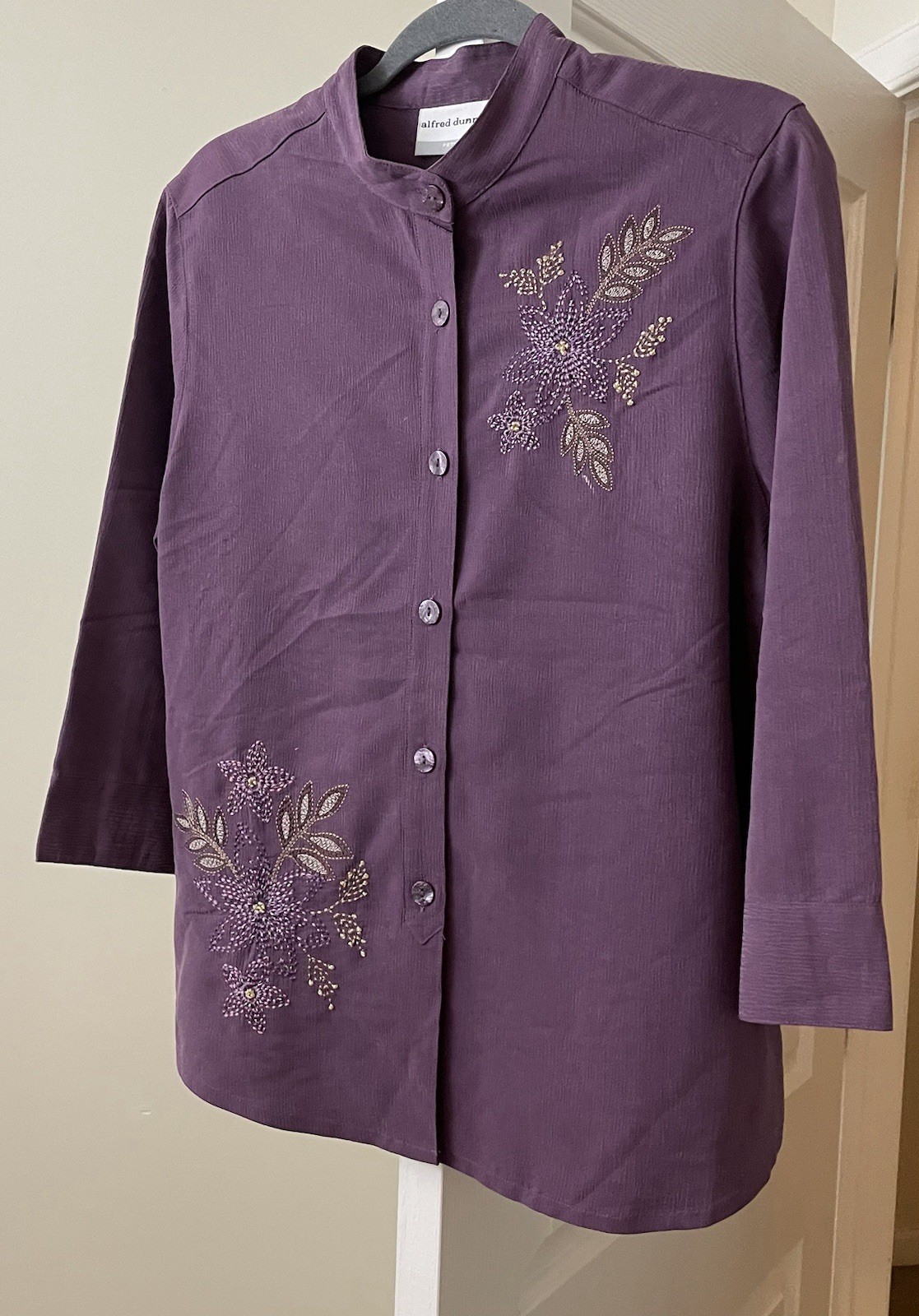 Alfred Dunner Top Purple Beaded Floral Vintage 90s Artsy Bohemian Women’s 14P XL