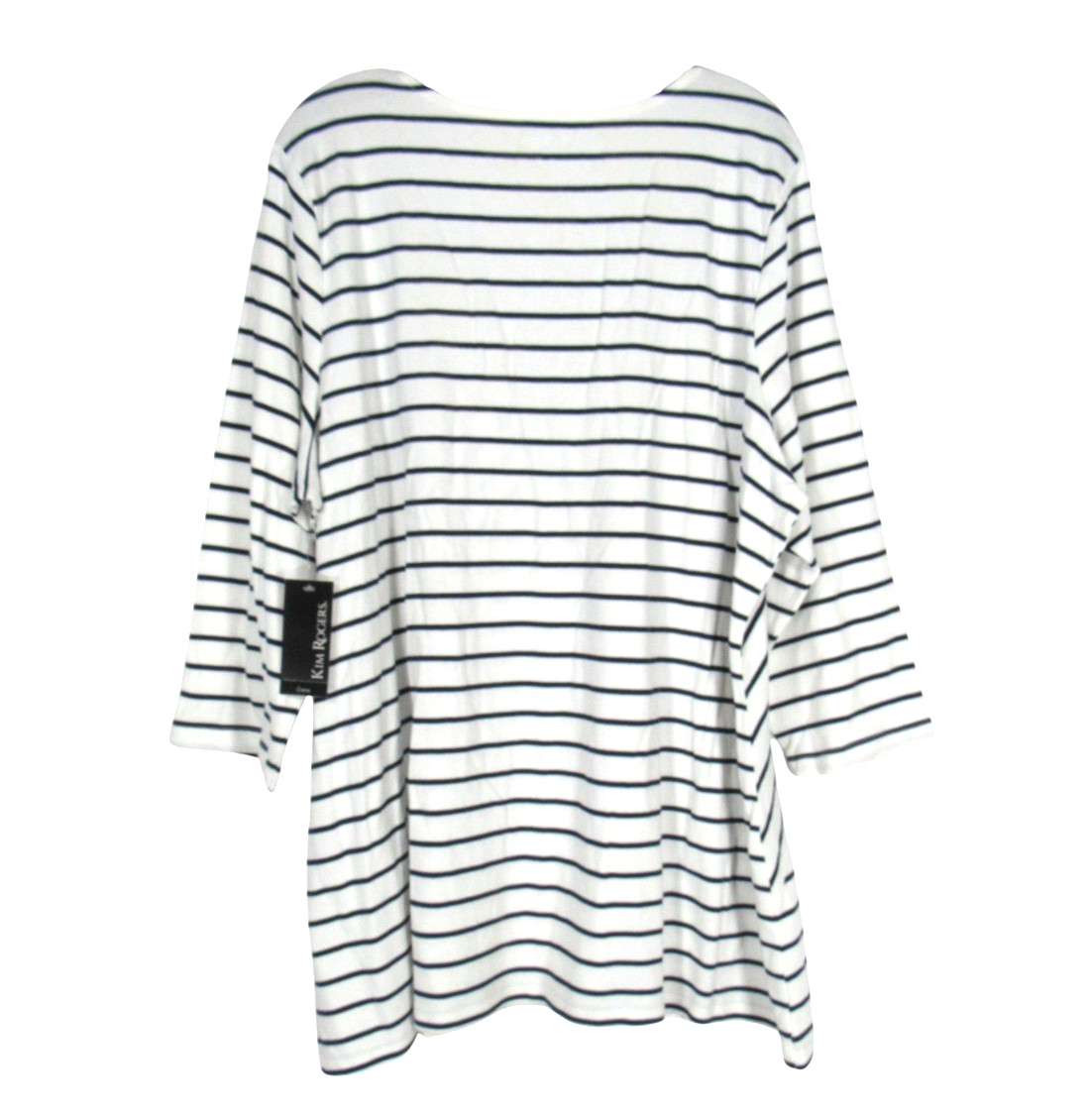 NWT KIM ROGERS CURVY Twill CRISS-CROSS STRIPES 3/4 Sleeves BLOUSE/TUNIC TOP 2X