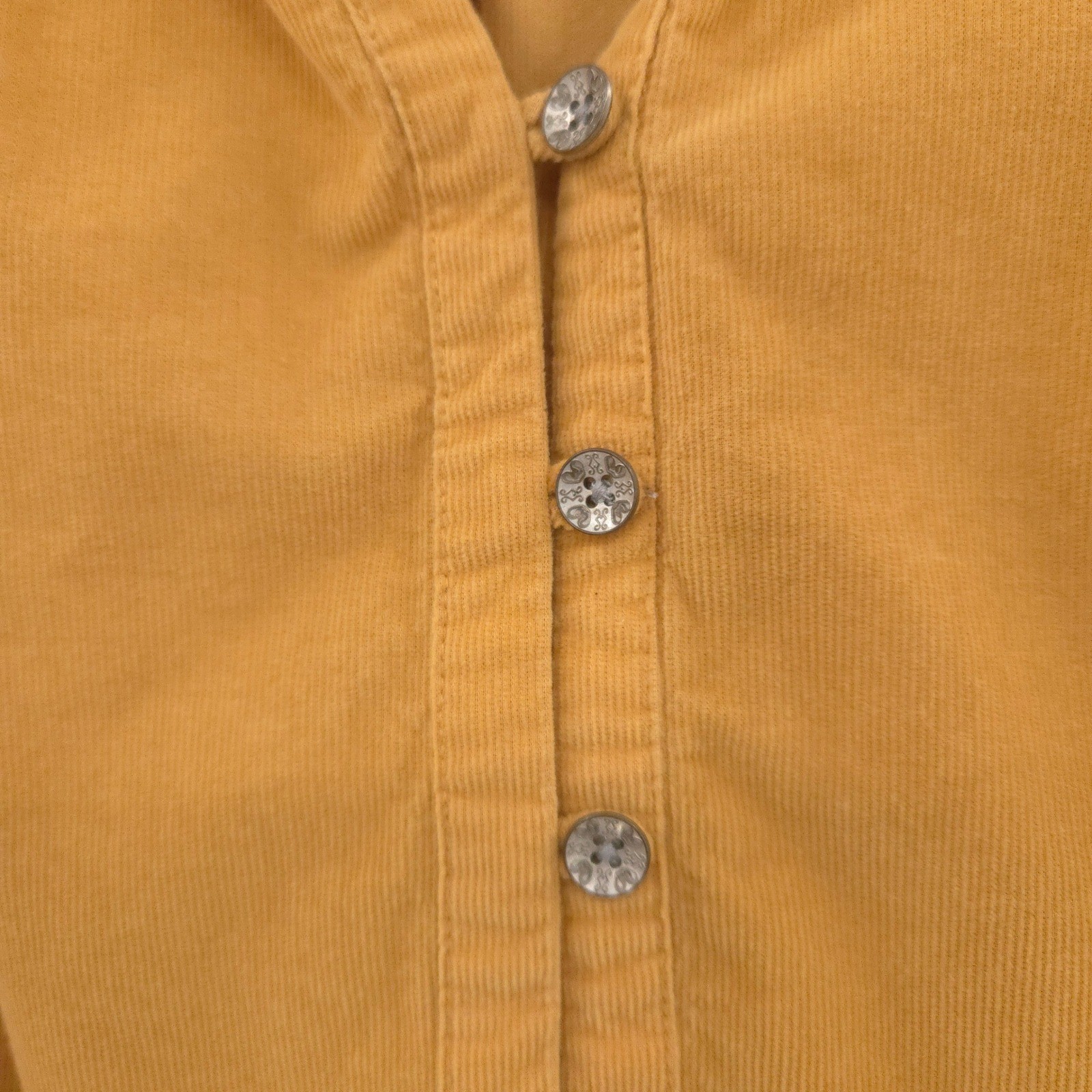 J. Jill Corduroy Blouse Womens Large Mustard Yellow Ruffle Henley Long Sleeve