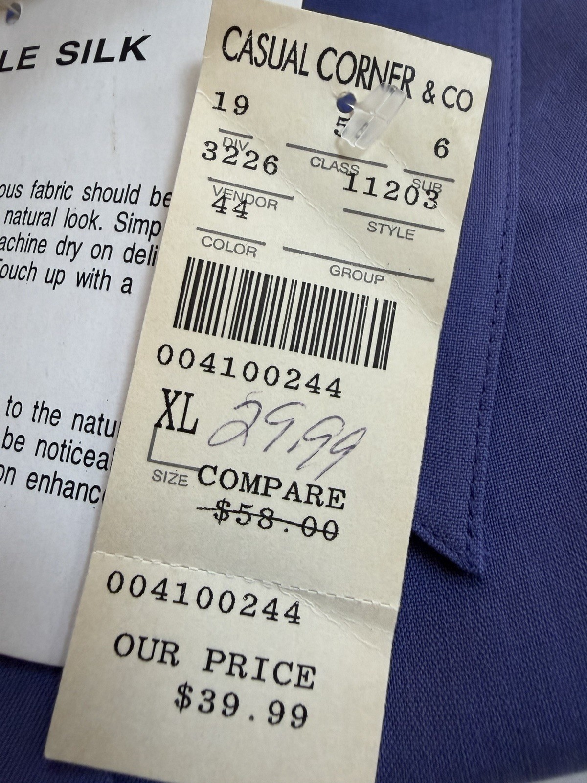 Casual Corner Long Sleeved Button Blouse Wedge Wood Blue Size XL New With Tags