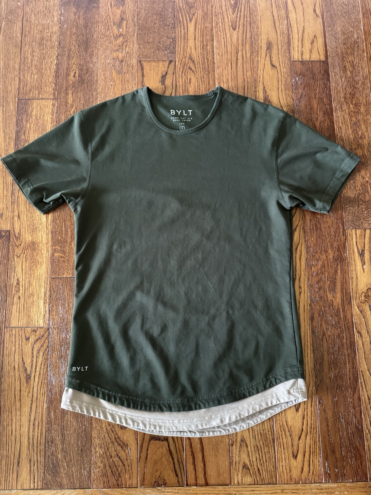 BYLT Basics Drop Cut S/S Dual Layer Lux T-Shirt Womens Medium Olive Drab Green