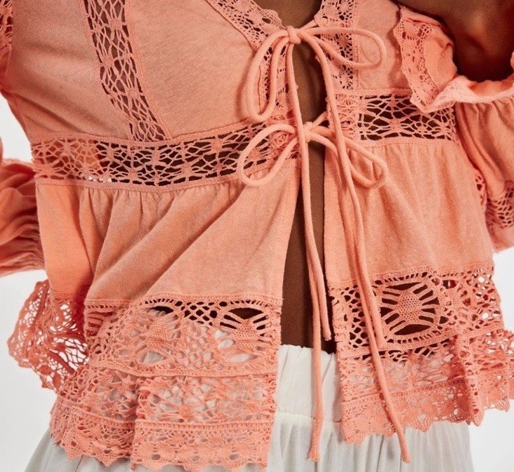 Free People Women’s Sweet Dream Blouse Top Coral Sz L