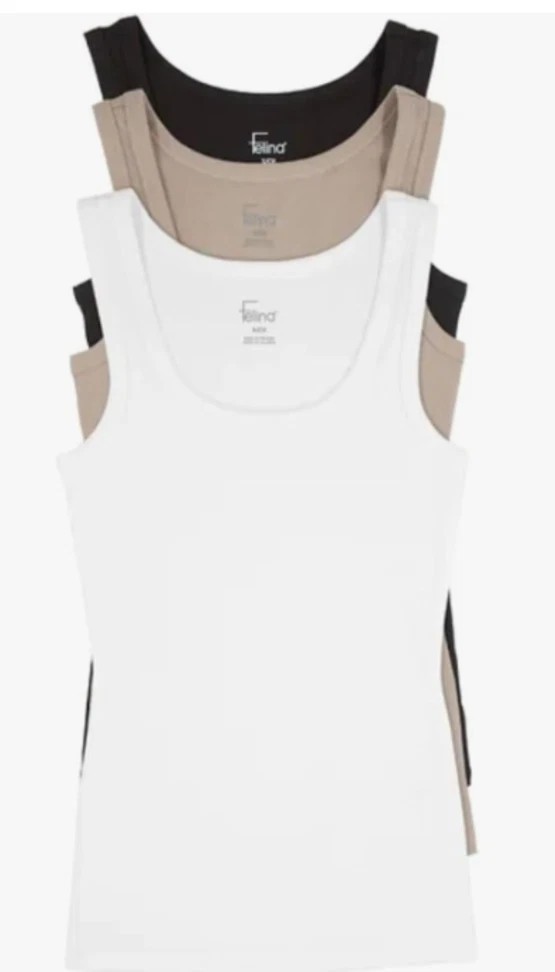 Felina 3 Pack Ribbed Tank Womens Black/White/Brown Size S (E20/1)