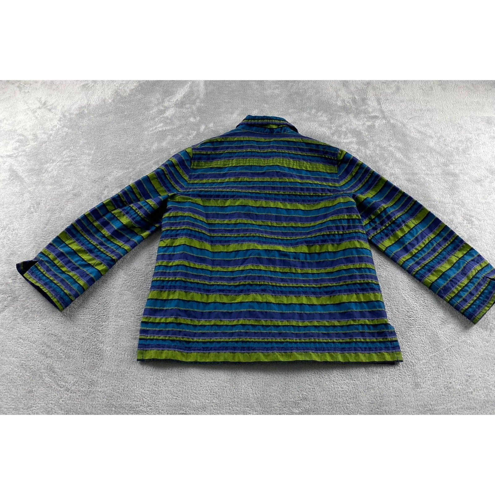 c.l.o.t.h.e.s. Womens M. Green Blue Striped Textured Button Down Shirt Blouse