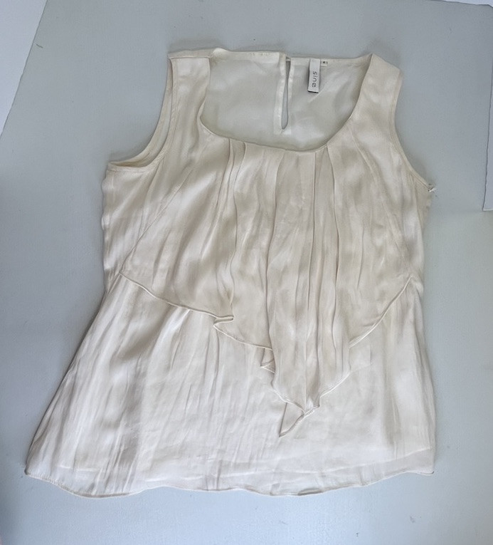 Sine Womens Sleeveless Blouse Size 4 Silk Polyester Cream Ruffles Flowy