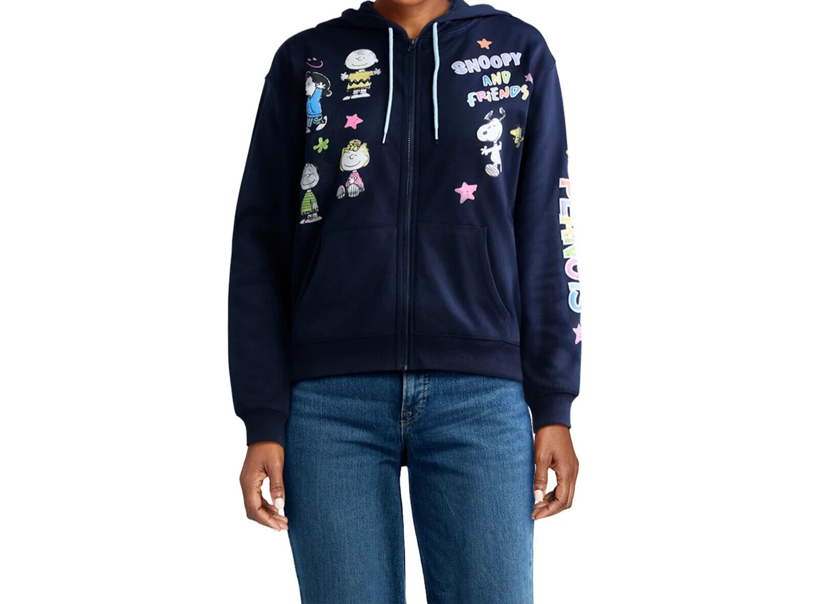 Peanuts Snoopy and Friends Women’s Jr. XXL (20) Navy Graphic Zip Hoodie NWT!