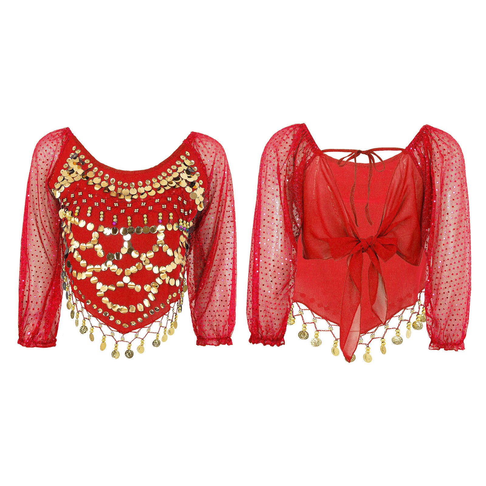Womens Rave Party Costume Irregular Hem Crop Top Long Sleeve Belly Dance Tops
