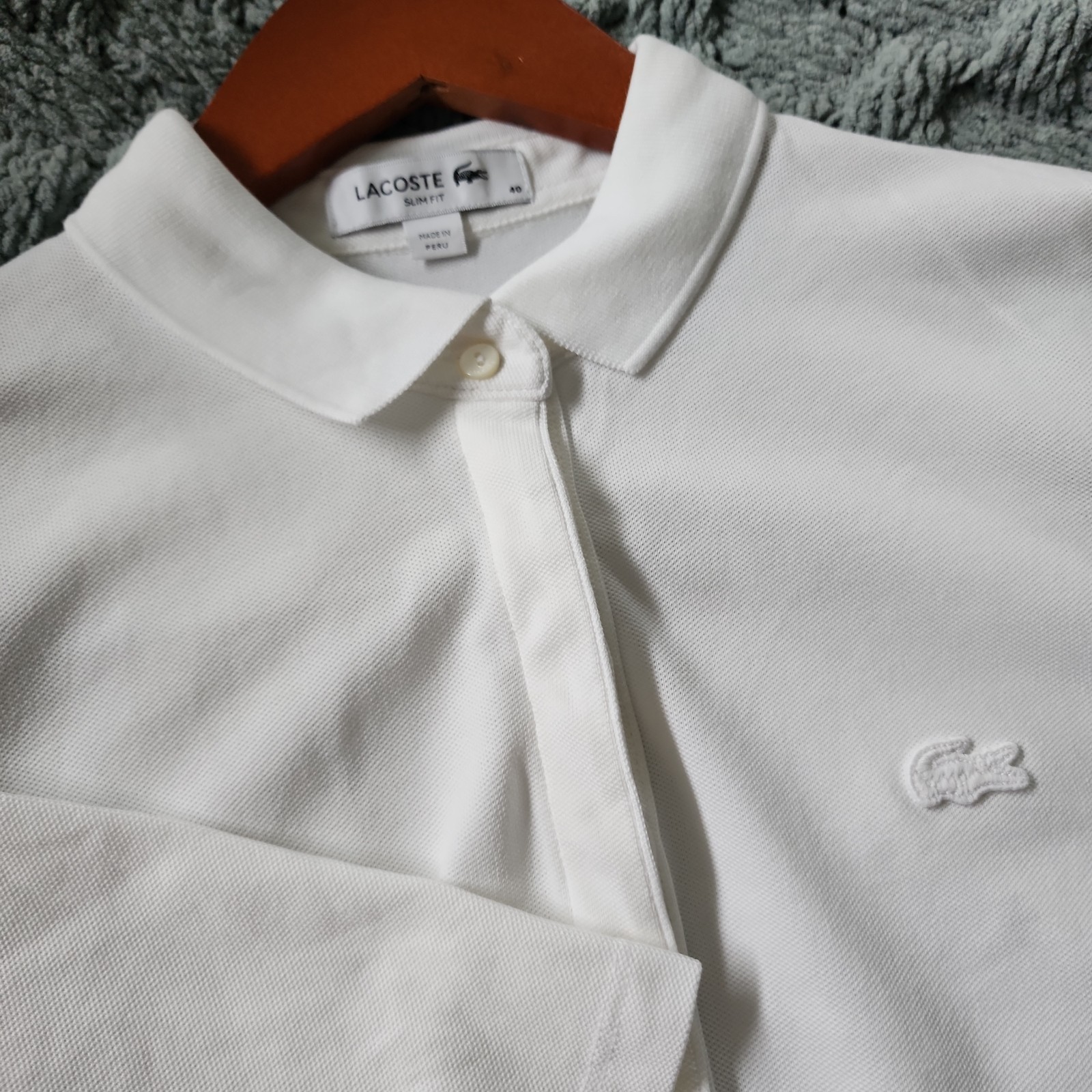 Lacoste Mini Pique Polo Shirt Women Size 40 White Logo Stretch Golf Elbow Sleeve