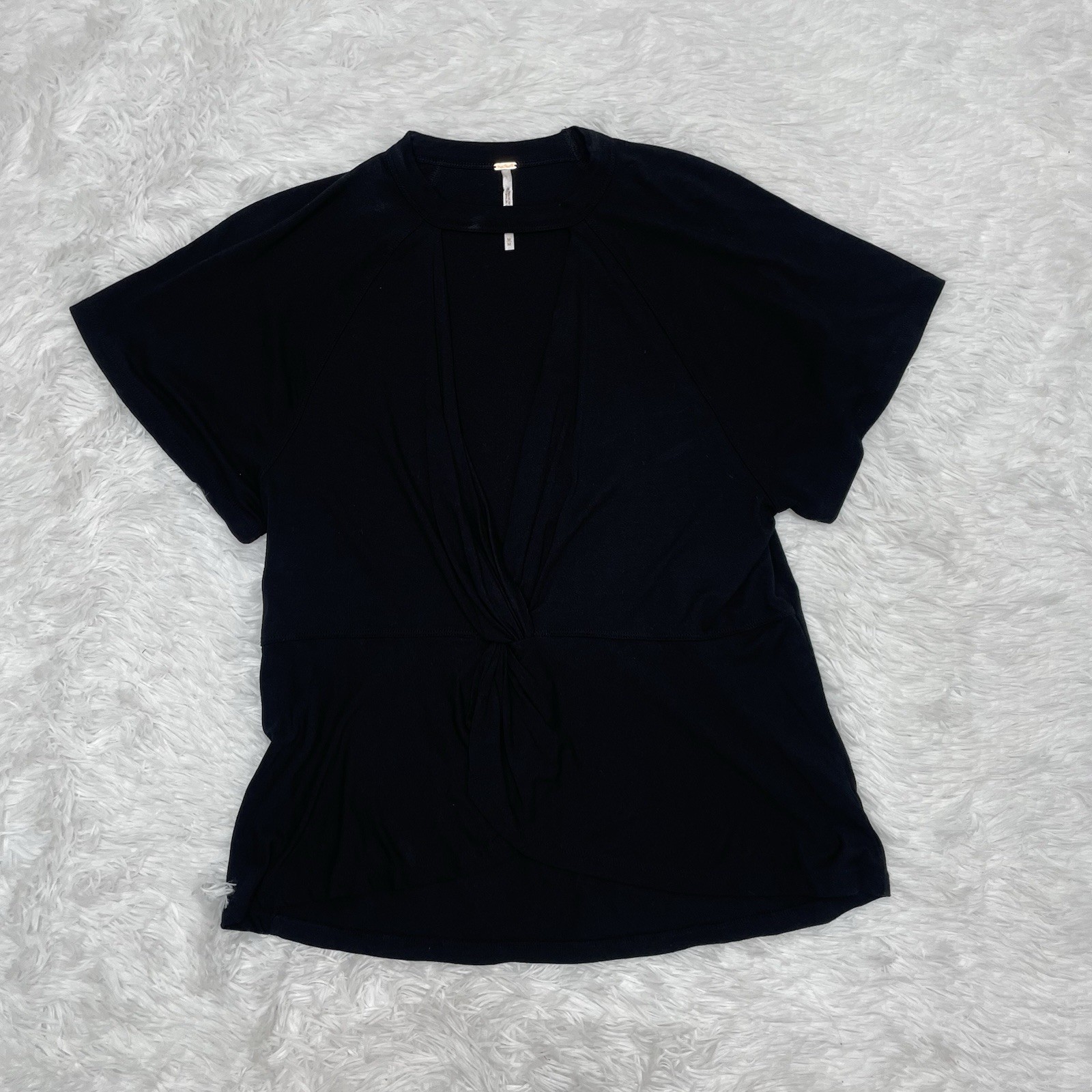 Free People Women’s Blouse Size M Medium Black Shirt Top Low Cut Twist Career