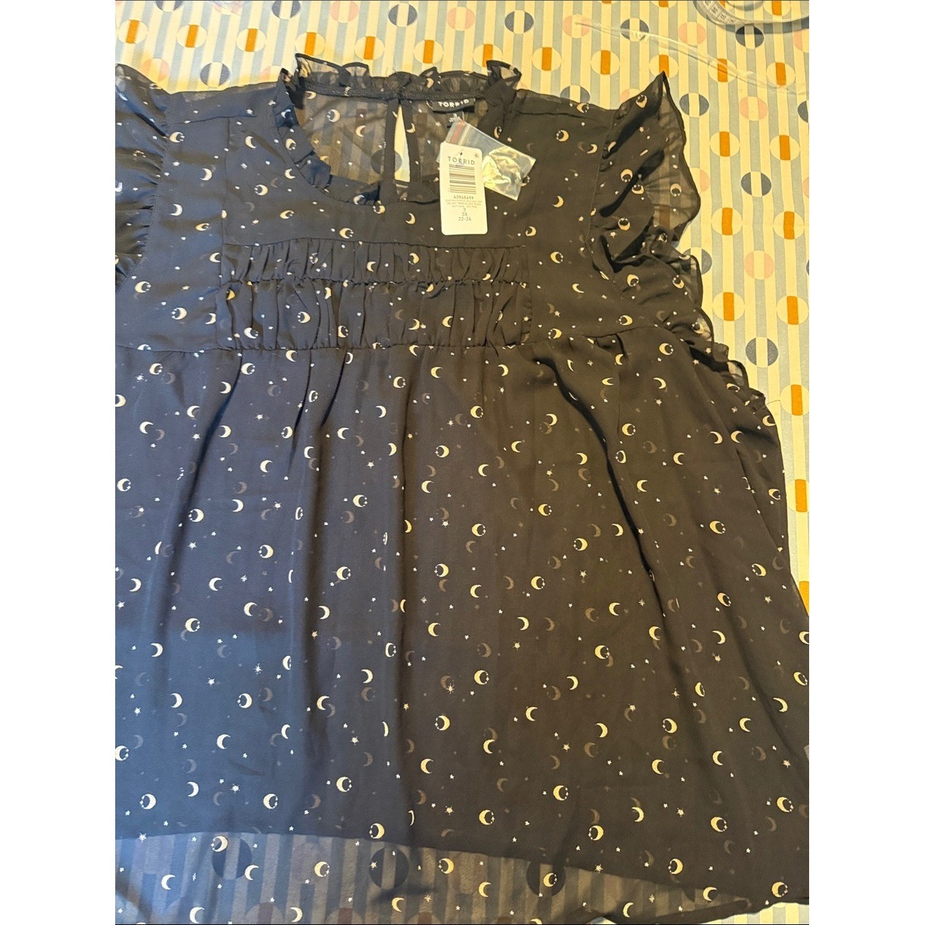 Torrid Sheer Moon & Stars Ruffle Blouse