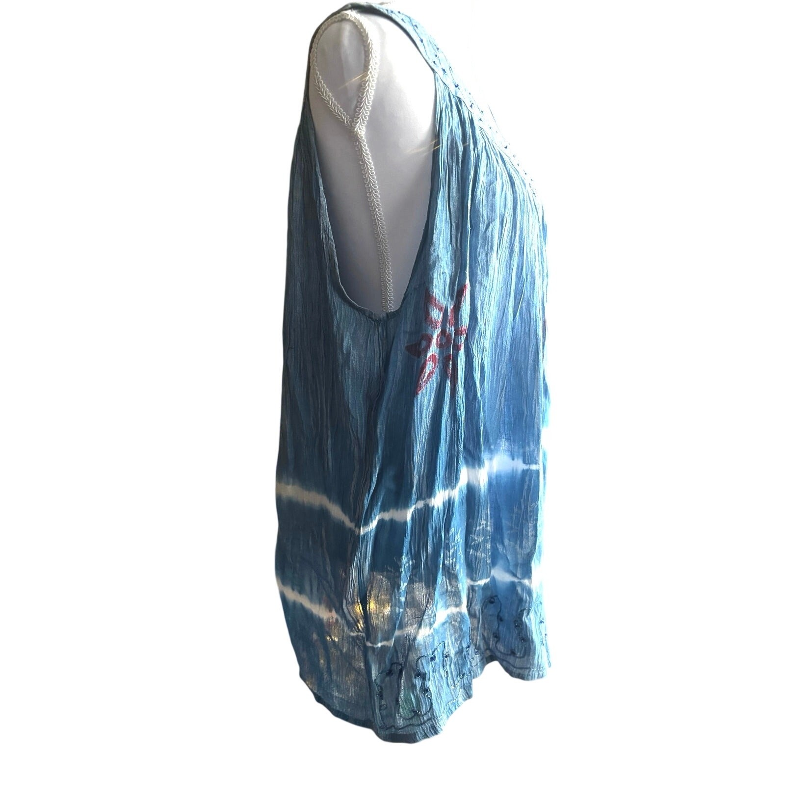 Sakkas Ruth Free Size Sequin Embroidered Batik blue Sleeveless fairy coastal