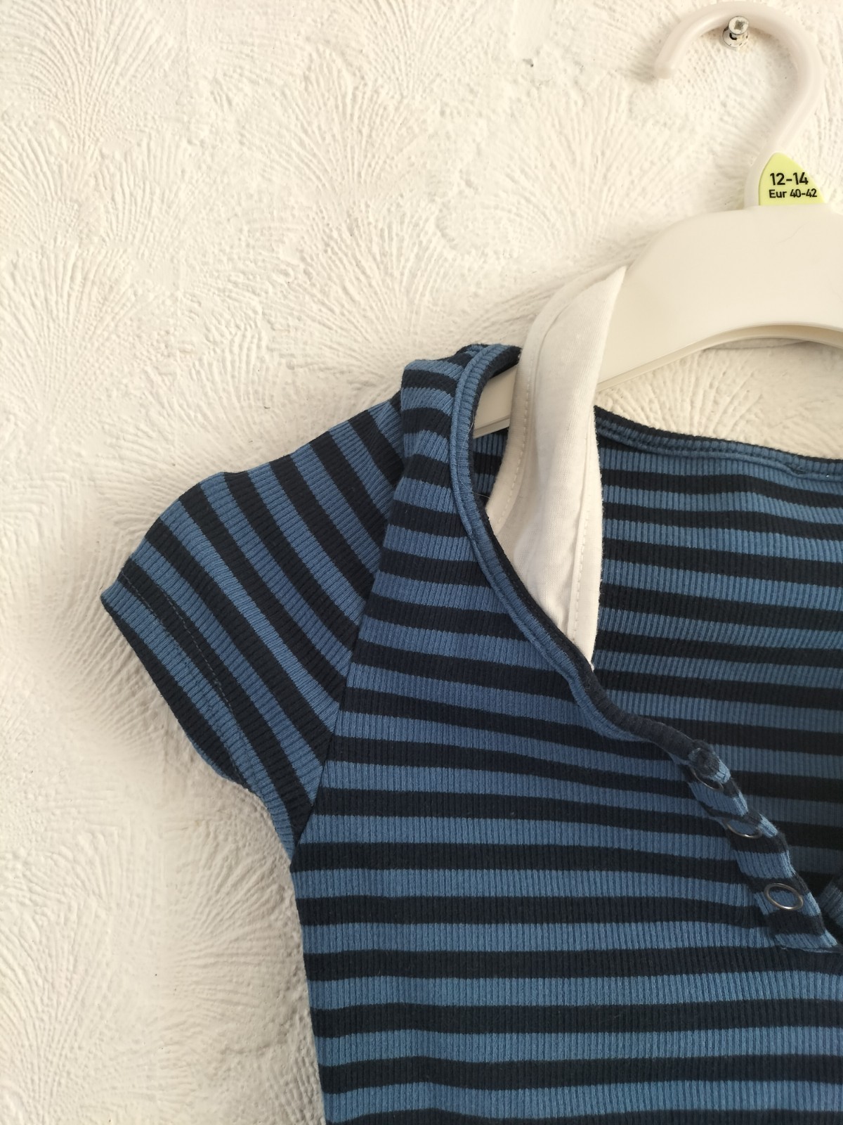 Cider Blue Cropped Top T-shirt Polo Halter Layer Striped Button Short Size S