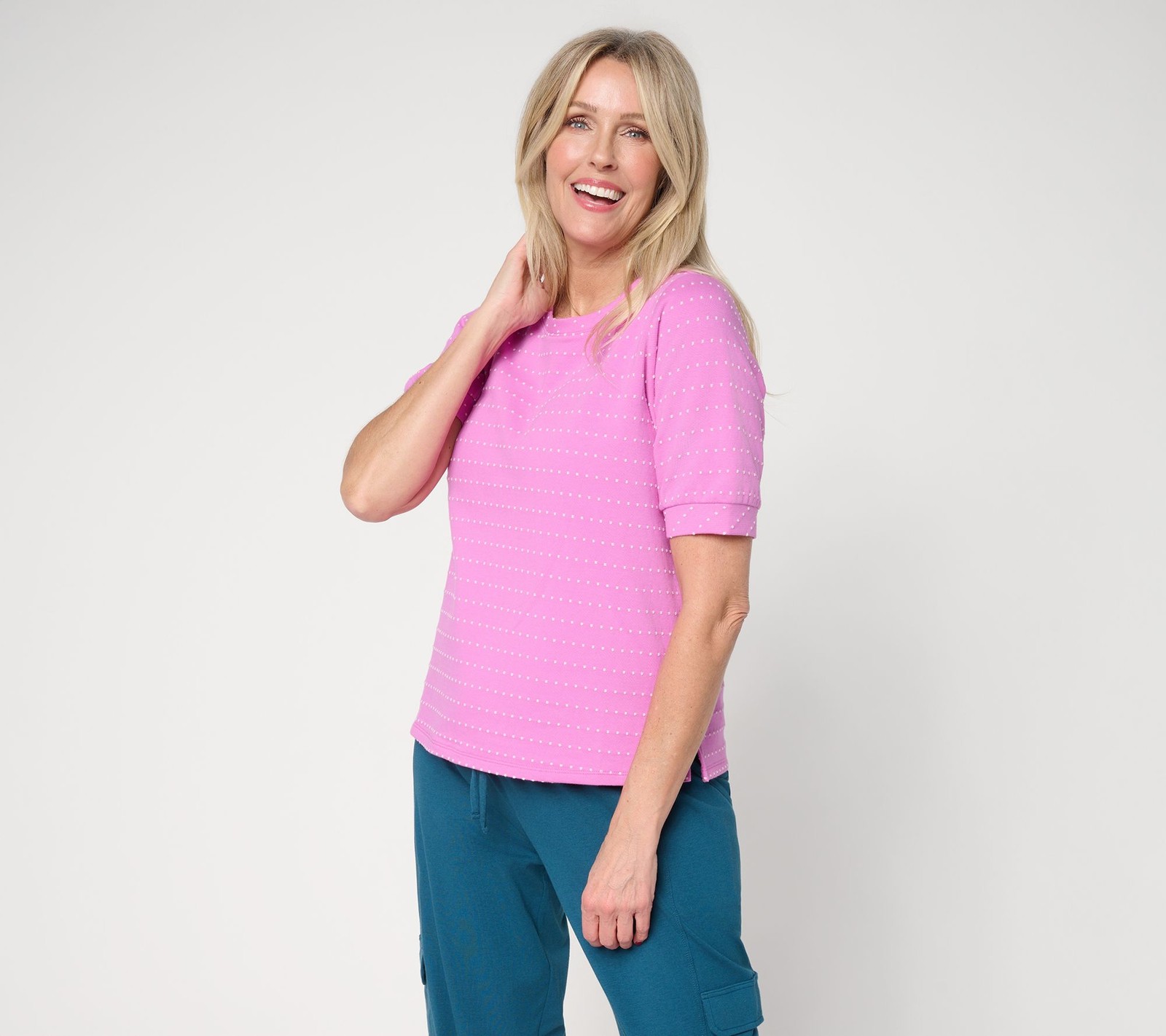 Anybody Dobby French Terry Scoop Neck Top Wild Orchid M New