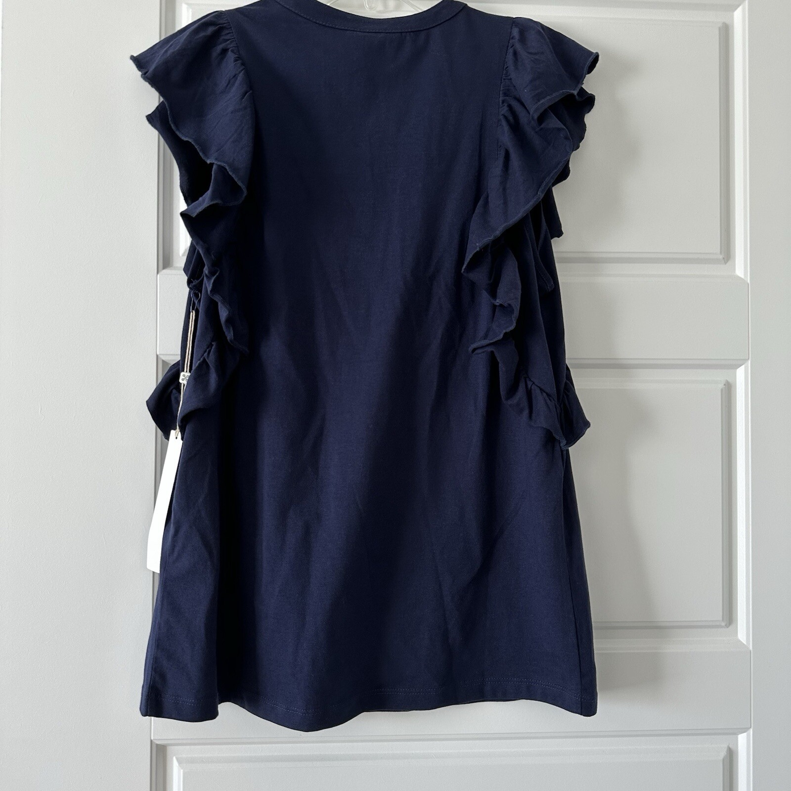 Caslon Navy Blue Embroidered Yoke Lace Trim Ruffle Tank Size Small