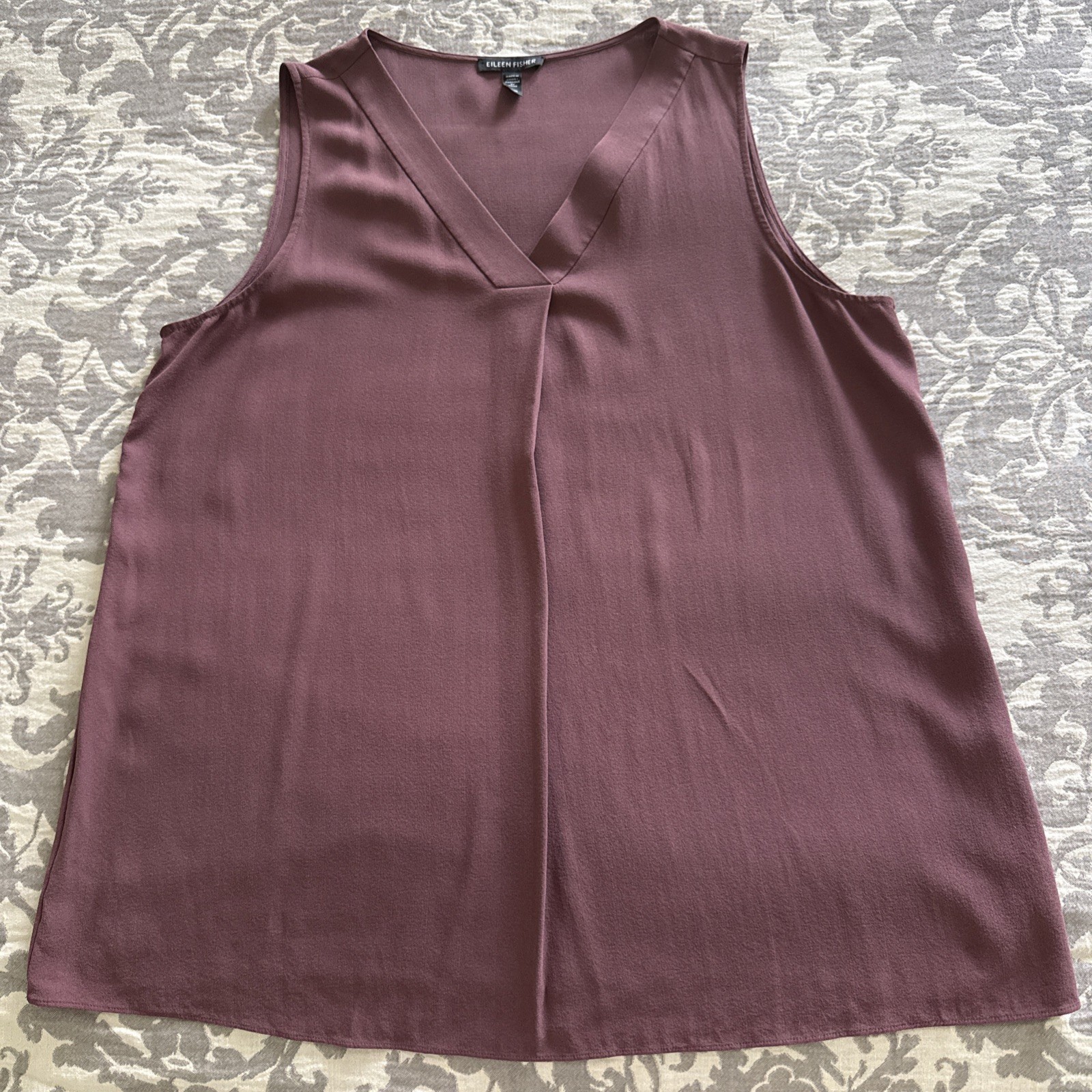 EILEEN FISHER Womens Purple Silk Georgette V Neck Sleeveless Shift Tank Size M