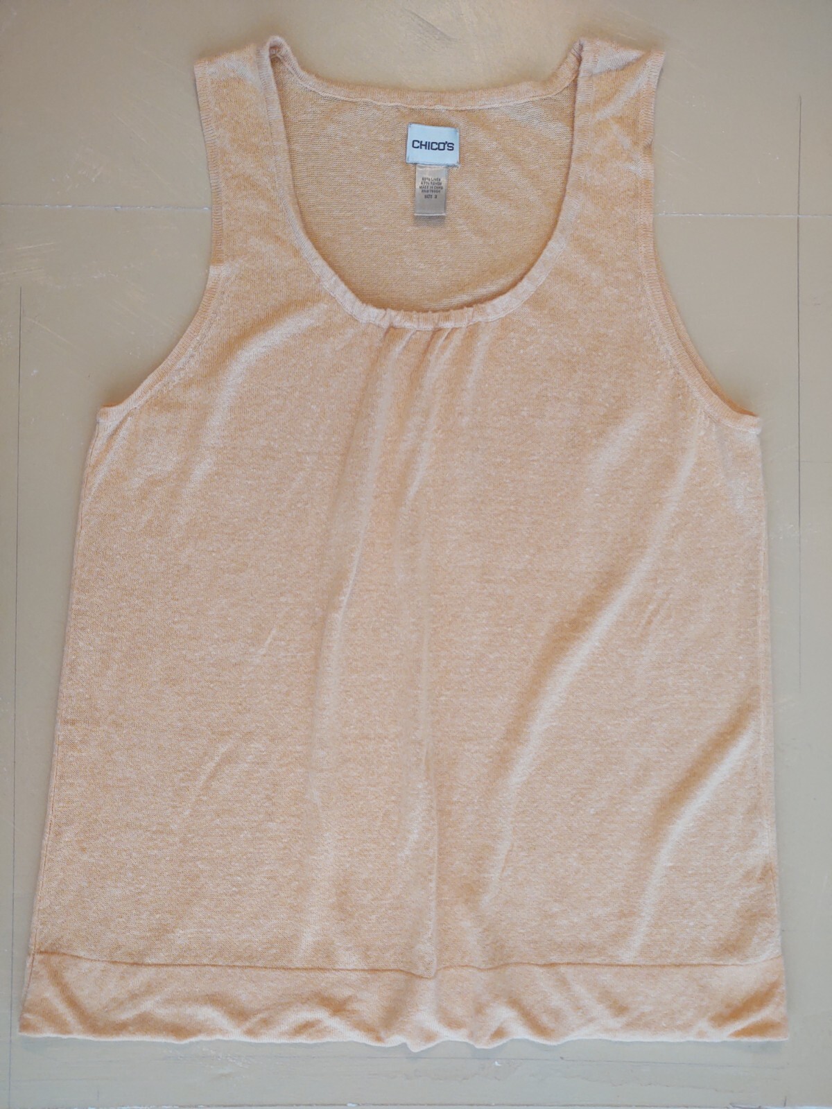 Chicos Pull-Over XL Linen Top Womens Pale Yellow Shell Top Sleeveless Loose