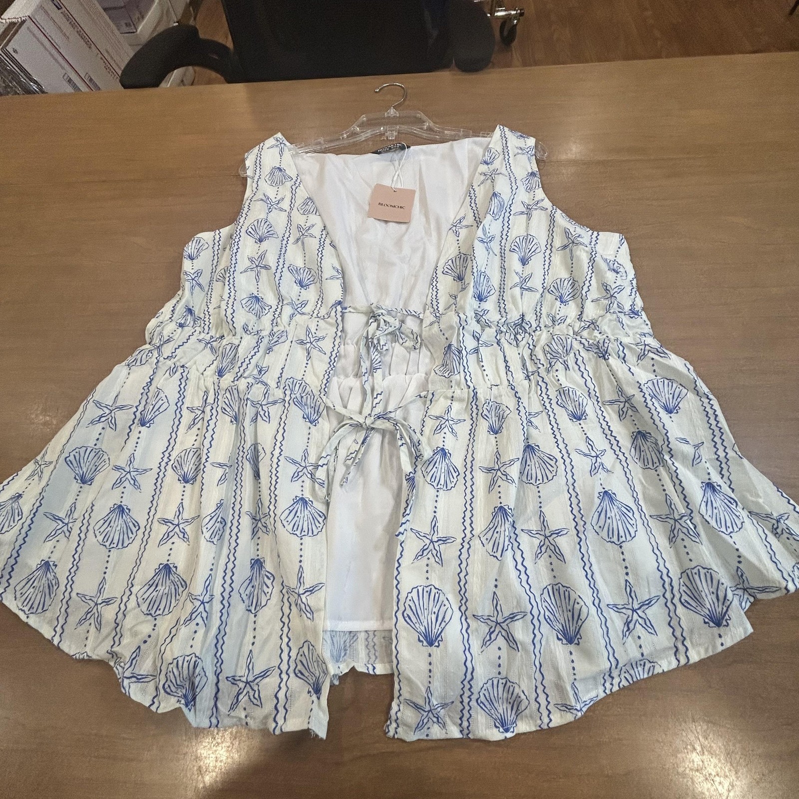 Bloomchic Tunic Shirt Womens 18-20 White Seashell Starfish Tie Waist Lined
