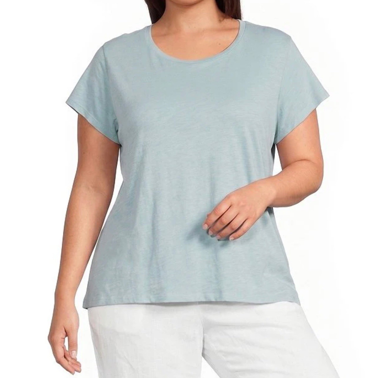 Eileen Fisher Light Blue 100% Organic Cotton Slub Scoop Neck Tee Size XL