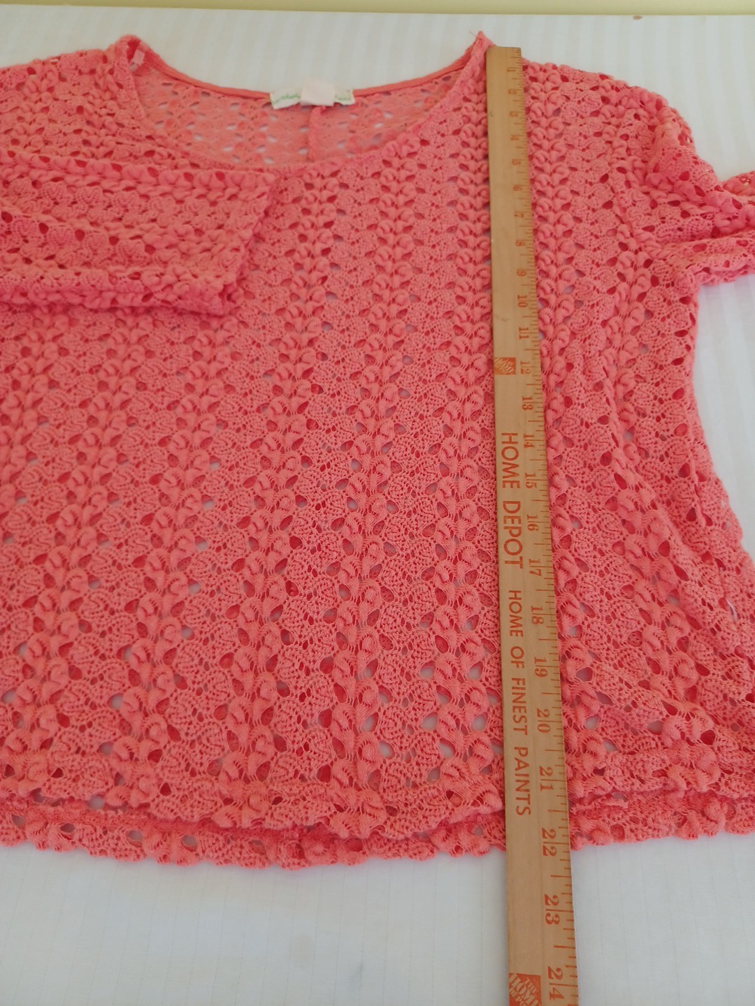 Boho orange crochet top L open weave pullover sweater beach casual festival indi