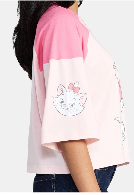 Disney Women’s Aristocats Marie Raglan Varsity Crop Graphic Tee Shirt Med (8-10)