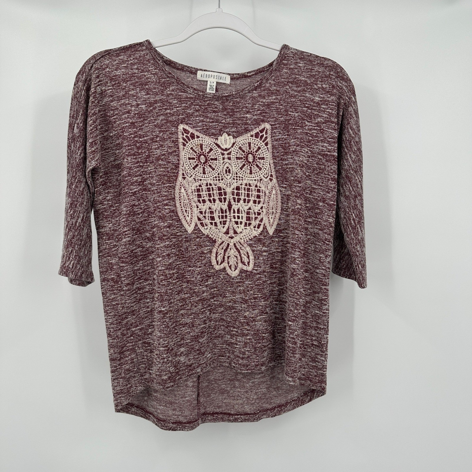 Aeropostale Womens Owl Crochet Top SIze S Indie Whimsical Boho Space Dyed