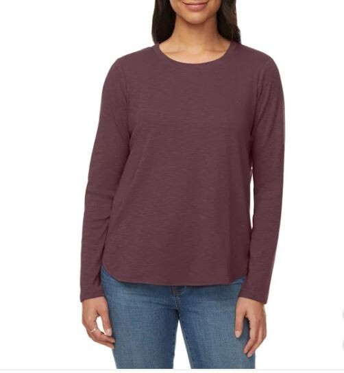 New Women’s Kirkland Signature Long Sleeve Slub Tee Green Purple Rust S L XL XXL