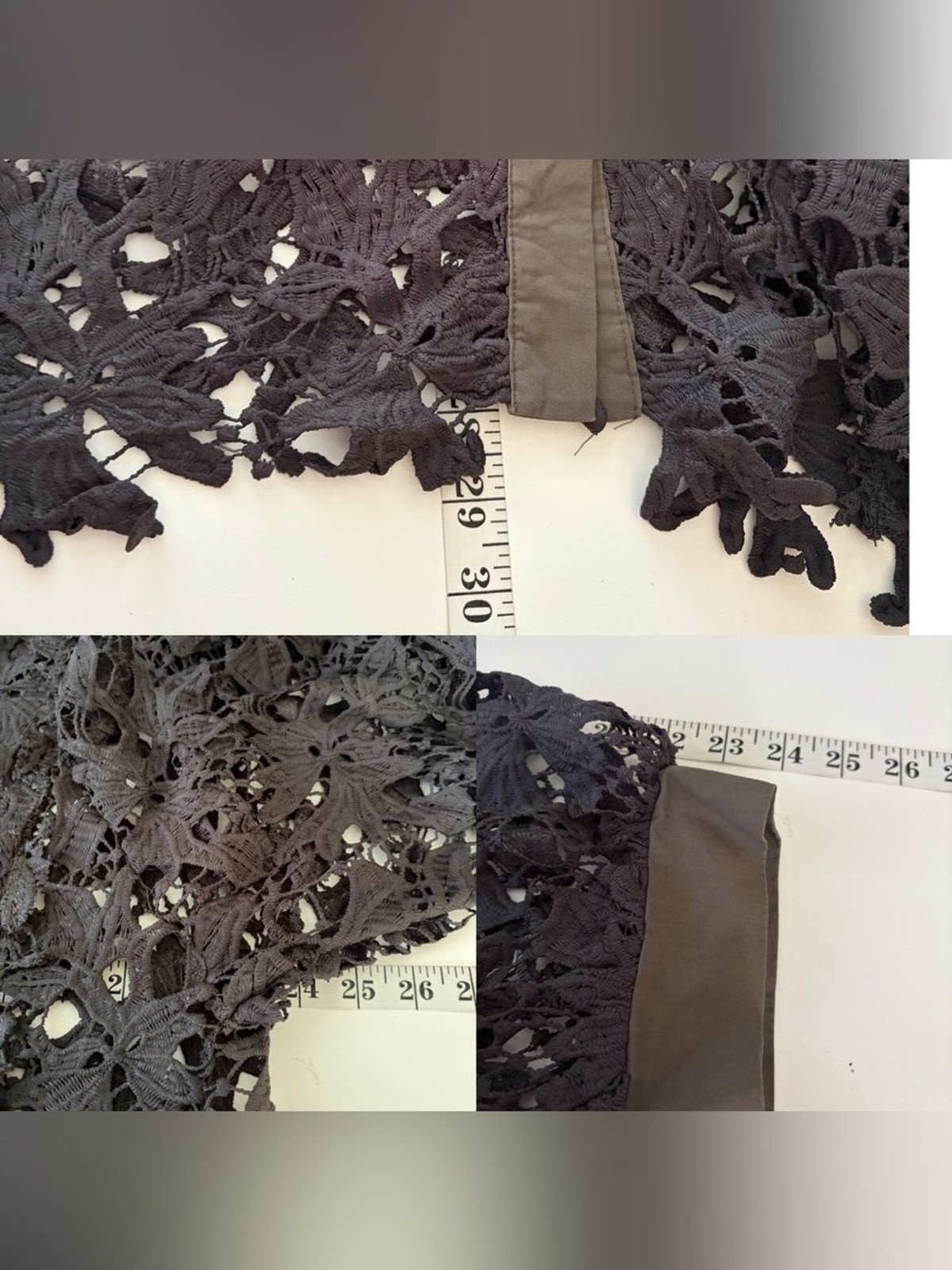 POL Boho Chic Black Crochet Floral Lace Frayed Button-Up Size Large Rustic