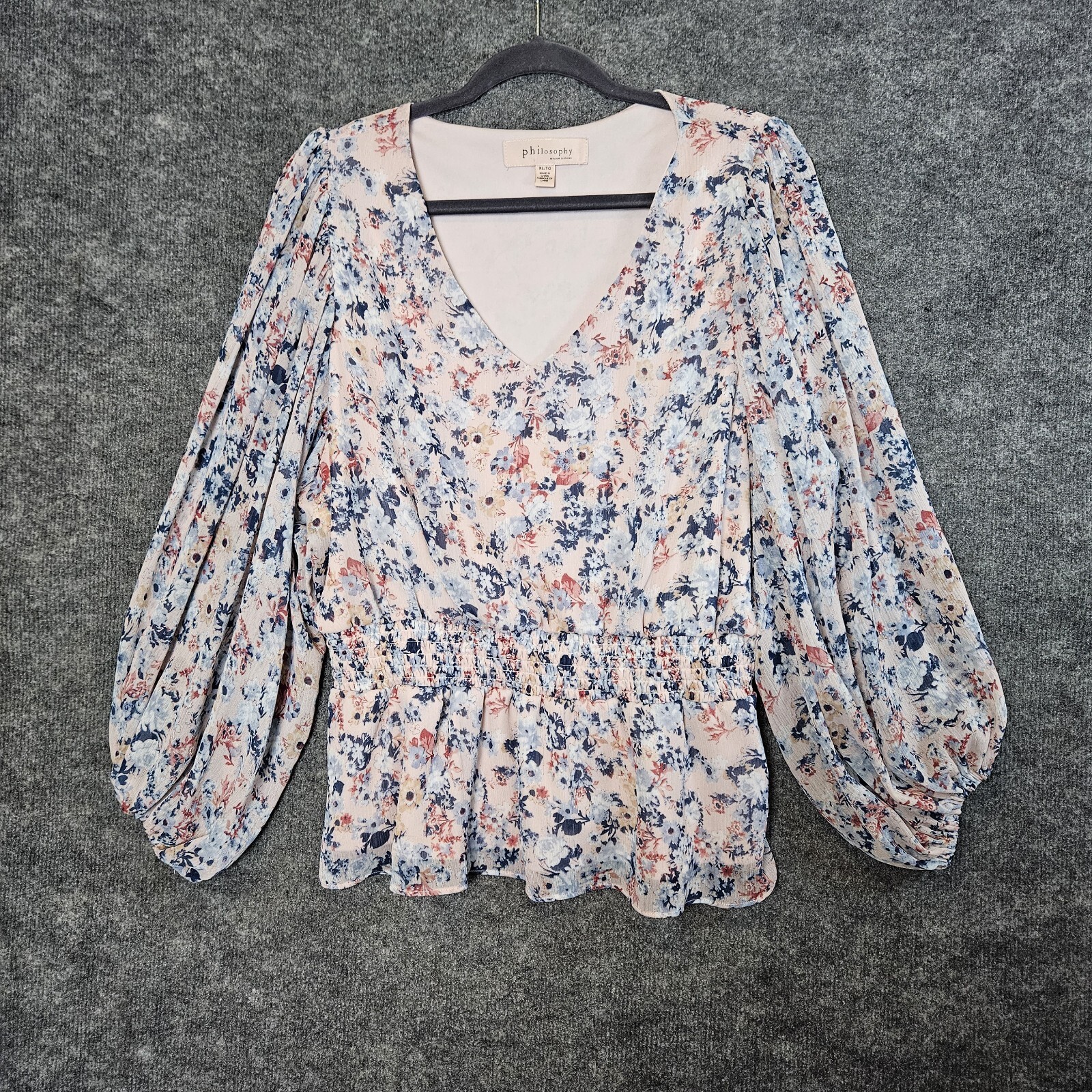 Philosophy Top Womans XL Pink Blue Floral Flowy Boho Cottage Romantic