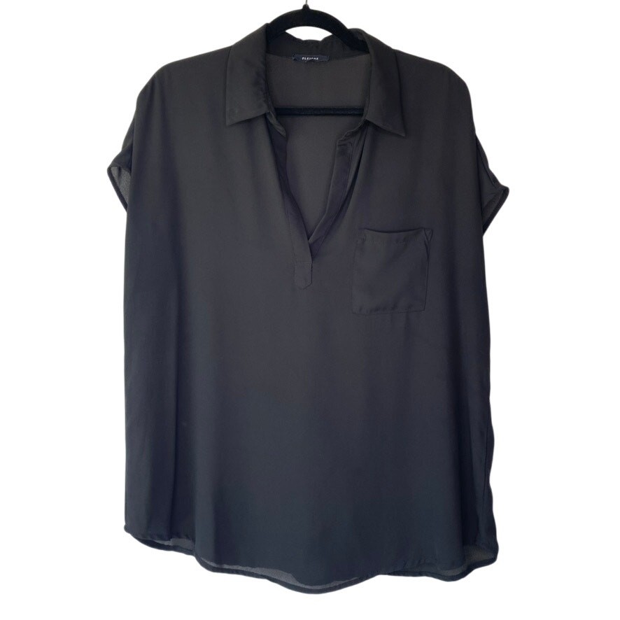 Pleione Black Lightweight Sheer Blouse Workwear Officewear Preppy Size XL