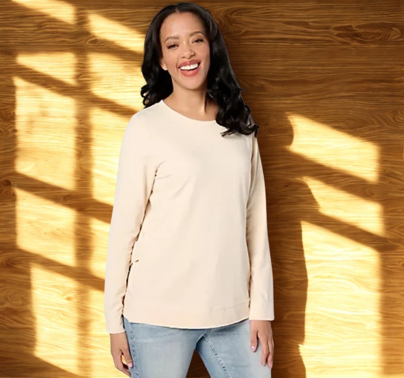 AnyBody Lounge Beach Wash Knit Top with Tulip Back WARM SAND Size M