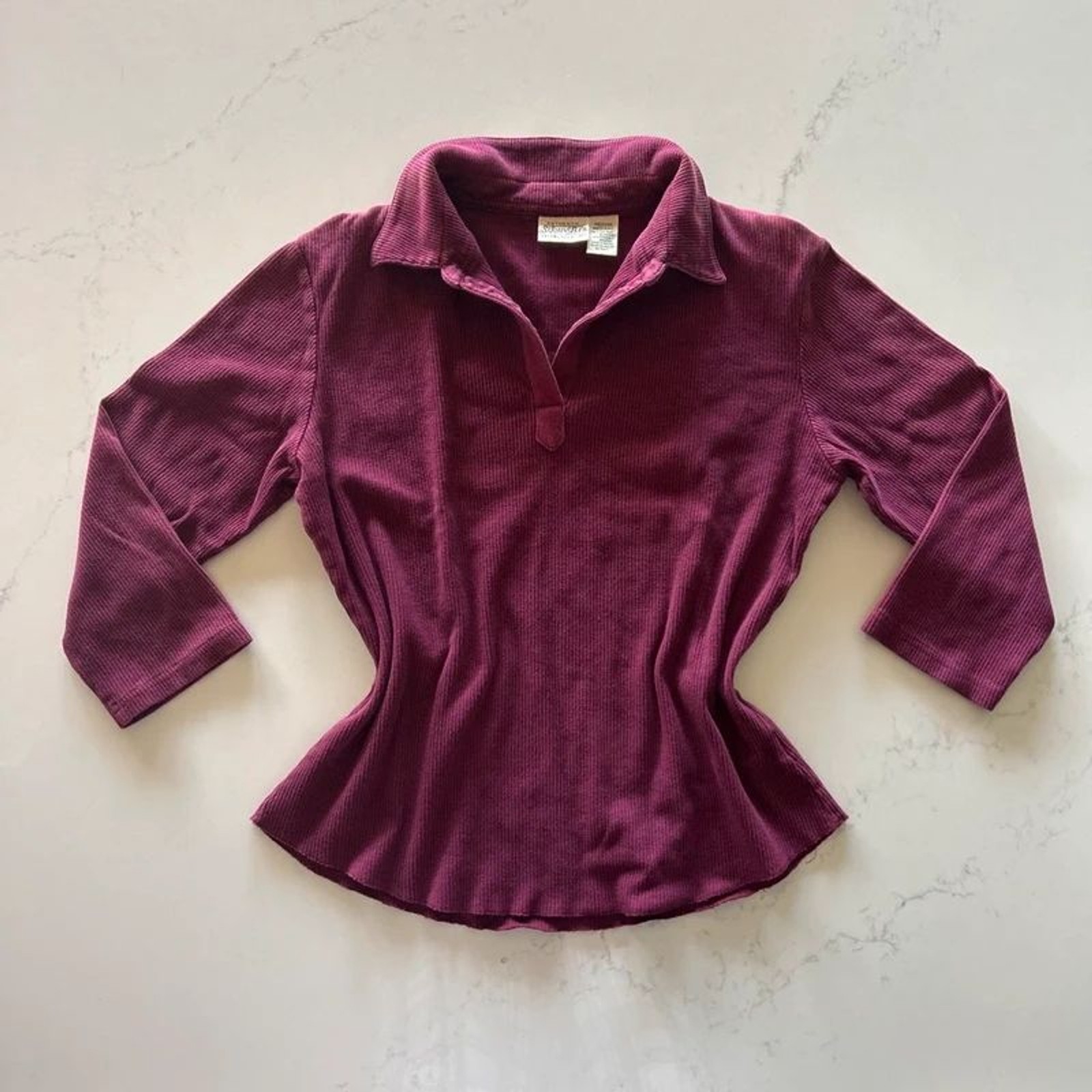 Authentic Vintage St John’s Bay Women’s purple knit polo shirt with 3/4 sleeve