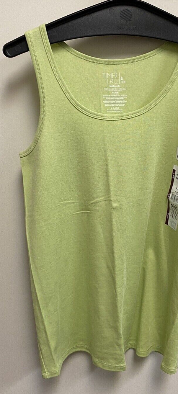 Maternity Tank Top Small 4-6 Lime Wash Green Sleeveless Micro Ribbed Cotton