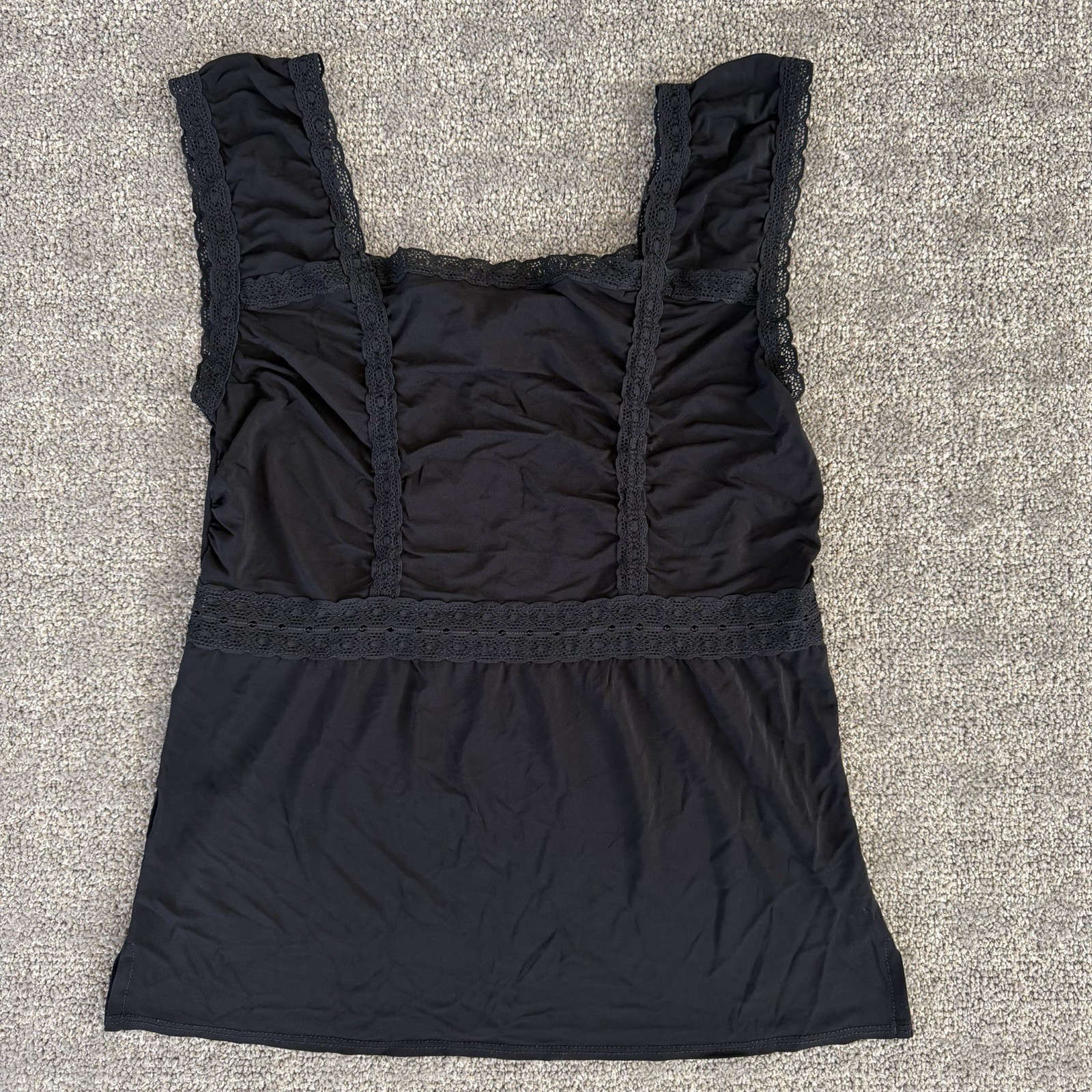 Vintage Y2K Max Studio Black Mesh Floral Lace Top Small Lined Stretch