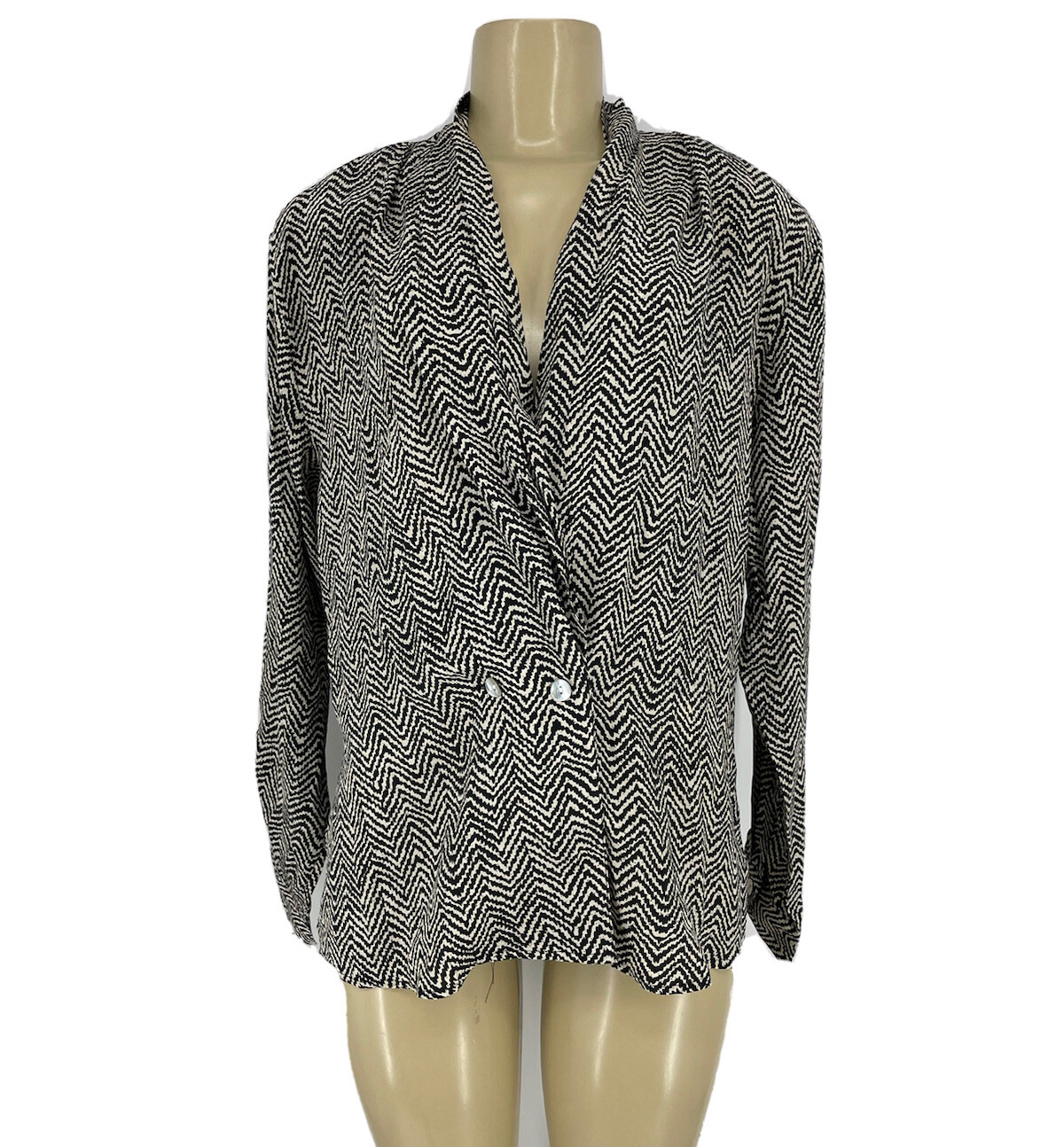 Quo-silk Size M Women Buttoned Shirt Padded Shoulder Formal Chevron Classic X22