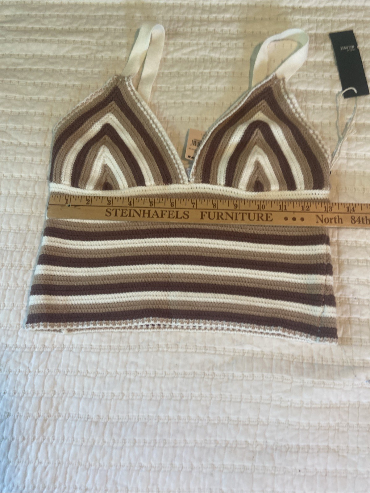 Tilly’s West of melrose Crochet Brown And White Striped Tank Top Sz Large