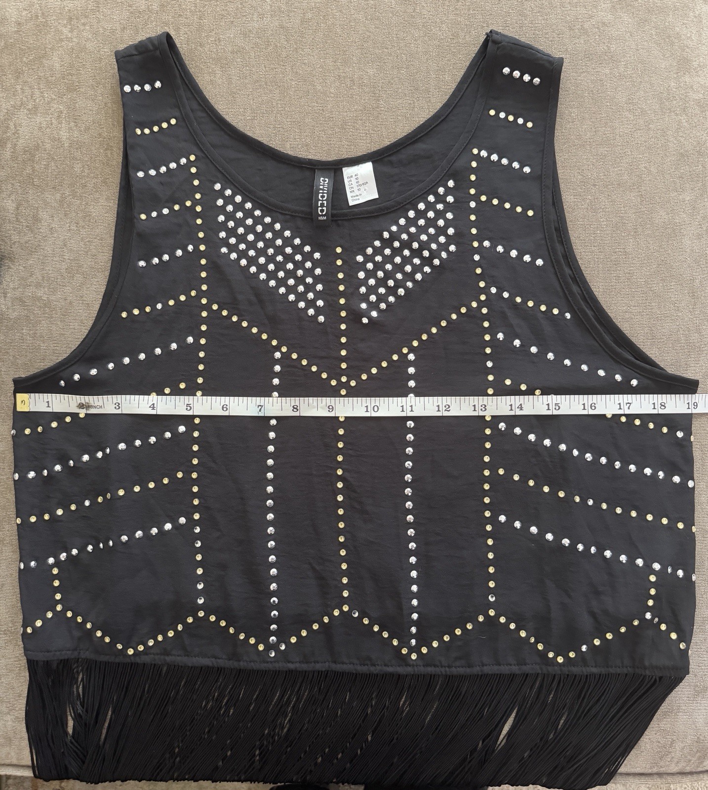 H&M Black Fringe Studded Tank Top Size Medium