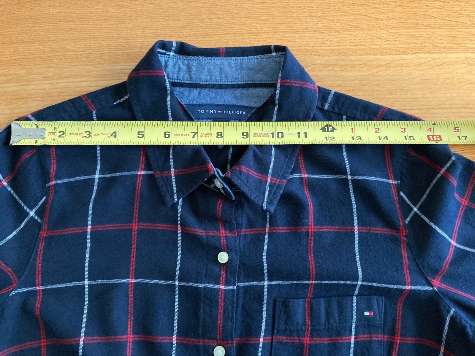 Women’s Tommy Hilfiger Quarter Button Long Sleeve Navy, Red, White Plaid Shirt-M