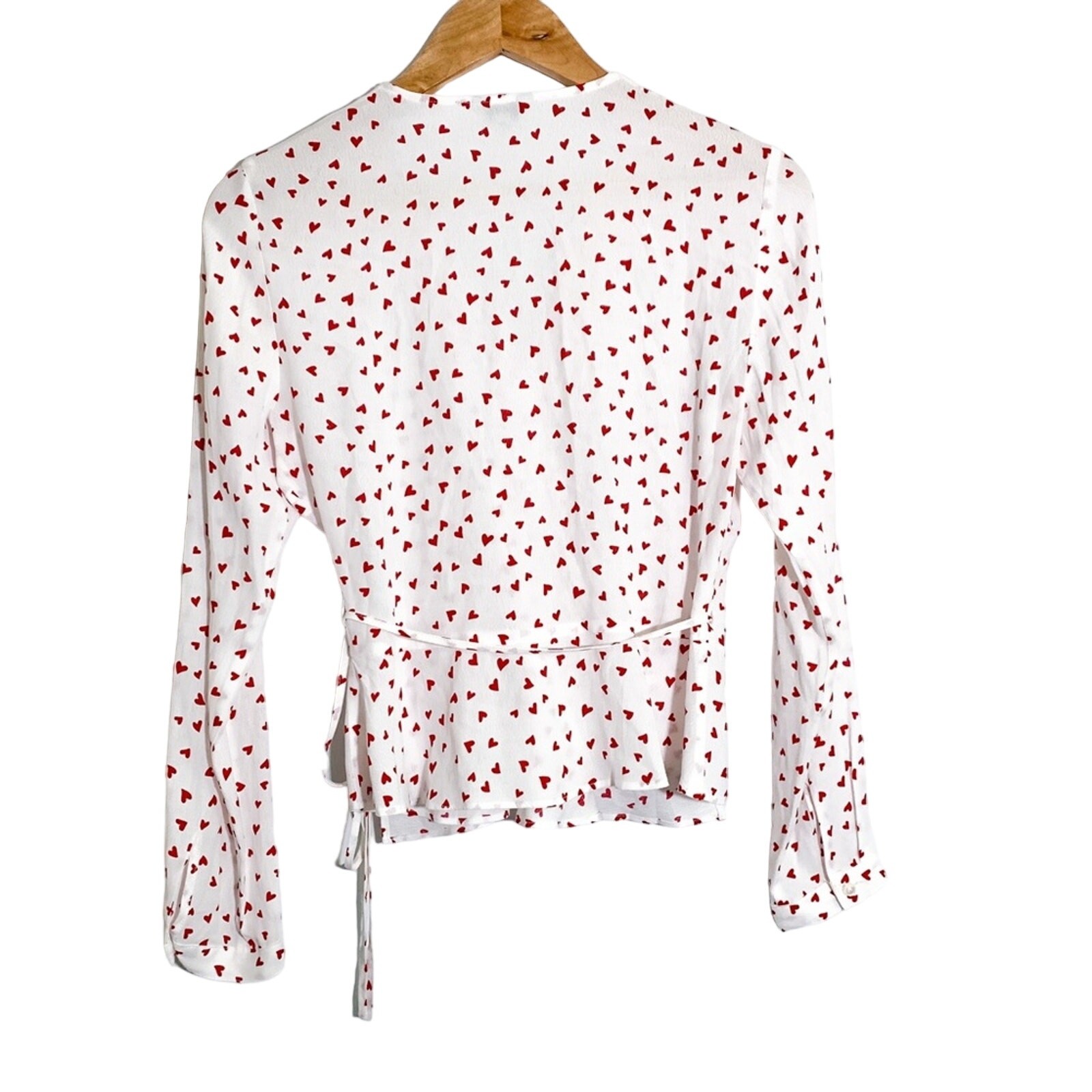 Rails Simone Heart Print Wrap Crop Ruffle Peplum Blouse Top White Red Small