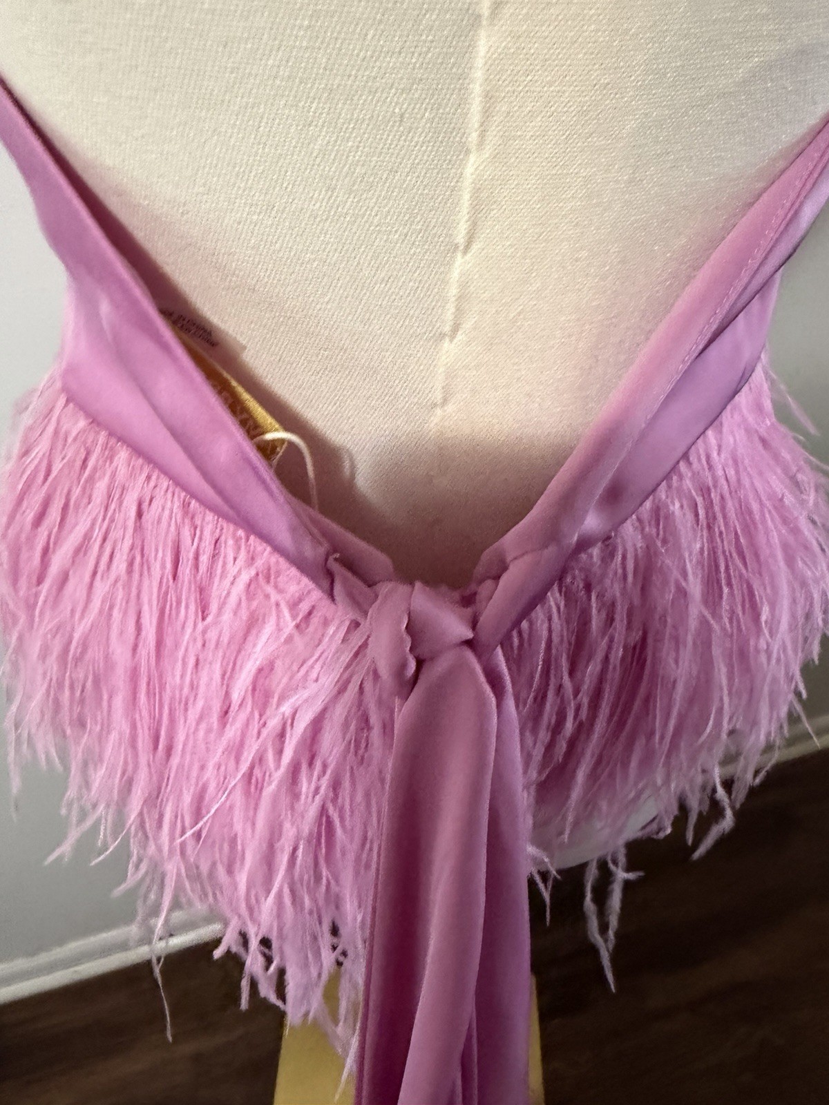 Ramy Brook Faux Feather Trim Halter Top Women’s S Pink Rose Tie Hook & Eye Back