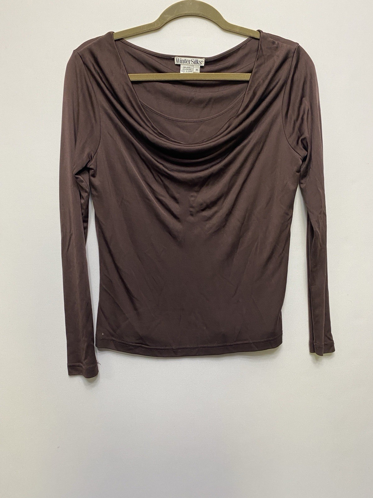 Winter Silks M Top Silk Rayon Drape Neck Brown