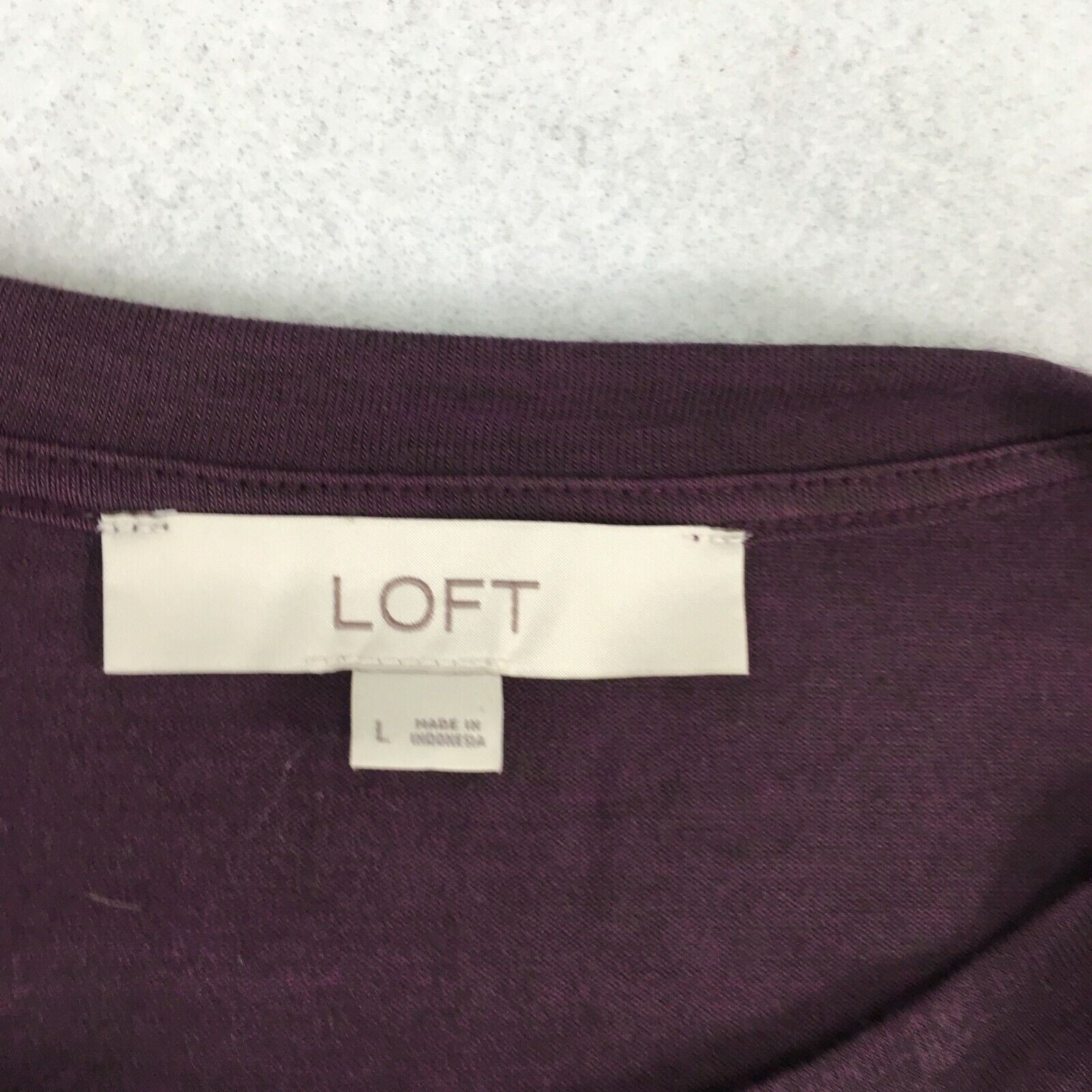 LOFT Top Women Large Dark Purple Long Sleeve Peplum Hem Casual Soft Knit Shirt