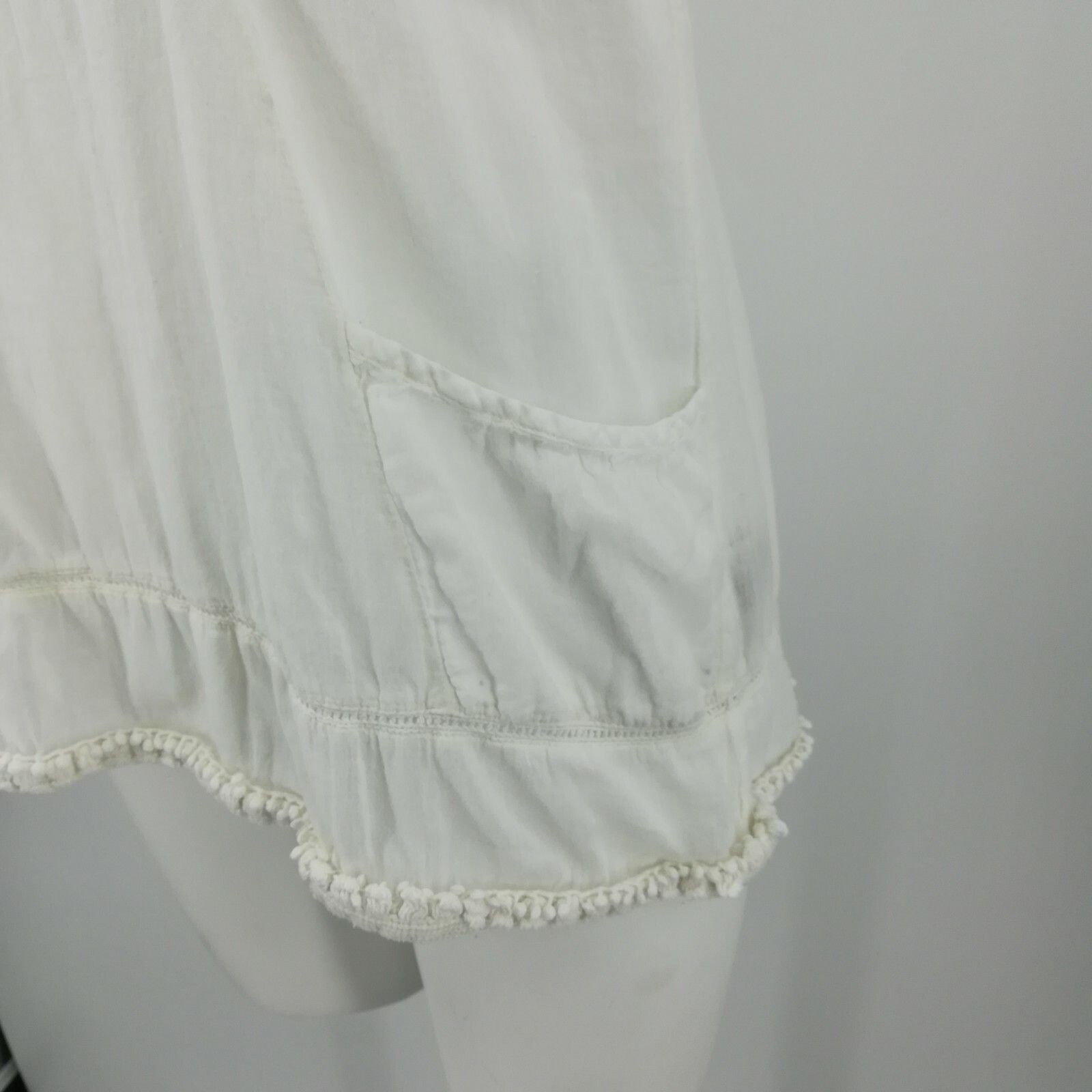 Hippie Laundry Sheer Tank Top Size M Crochet Straps Decorative Back Poms Boho