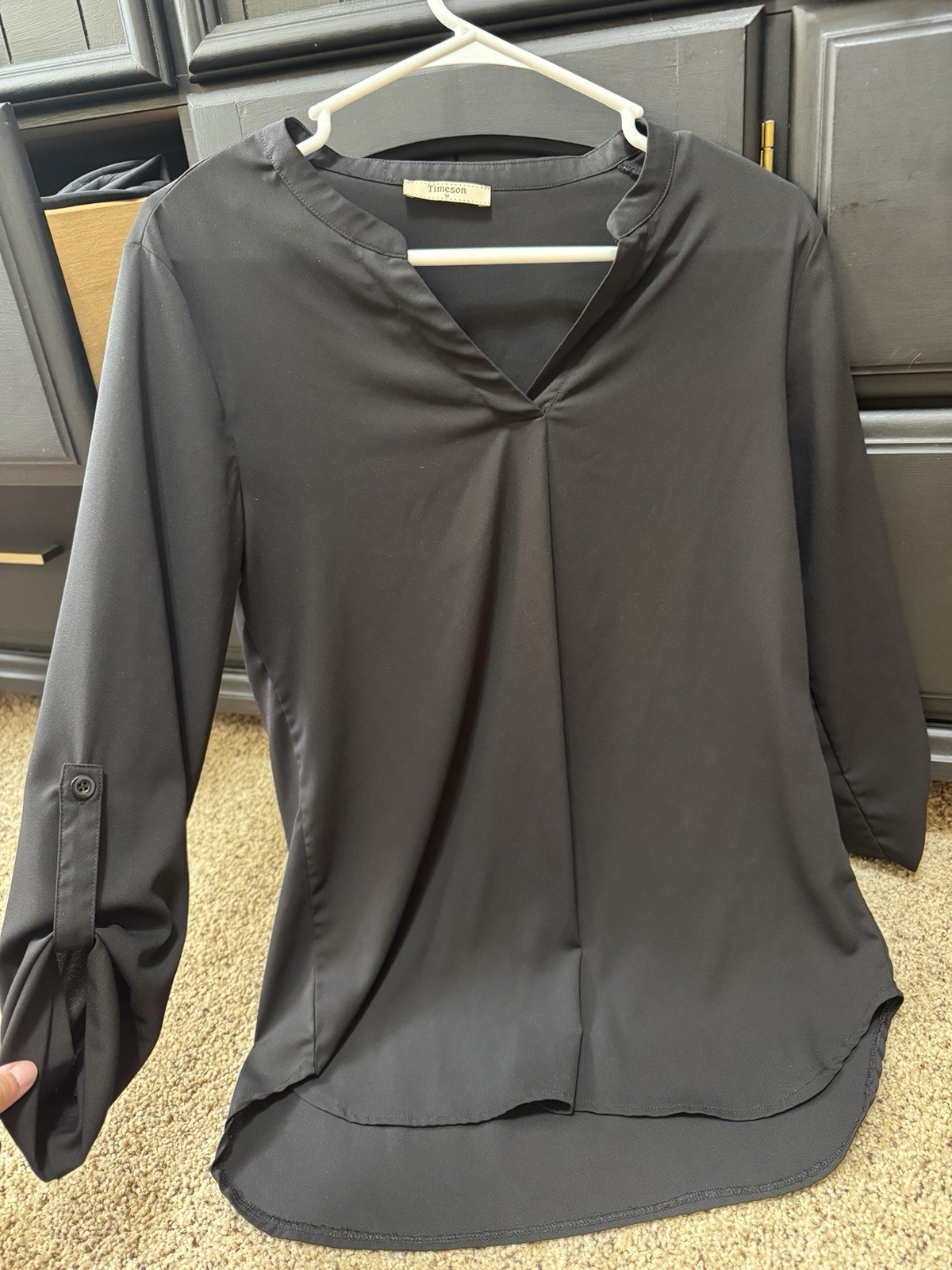 Formal Black Dress Shirt 3/4 Length Sleeves V Neck