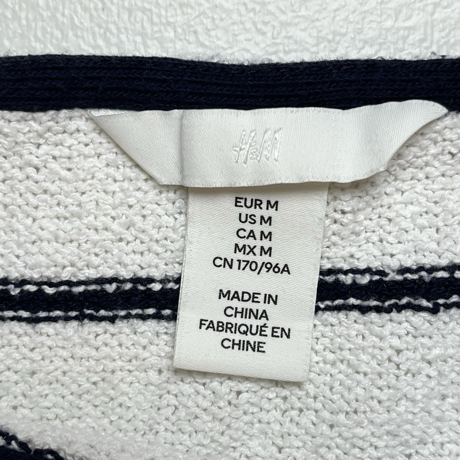 H & M Womens Striped Sweater Size Medium Cotton Blend Nautical Boat Neck White