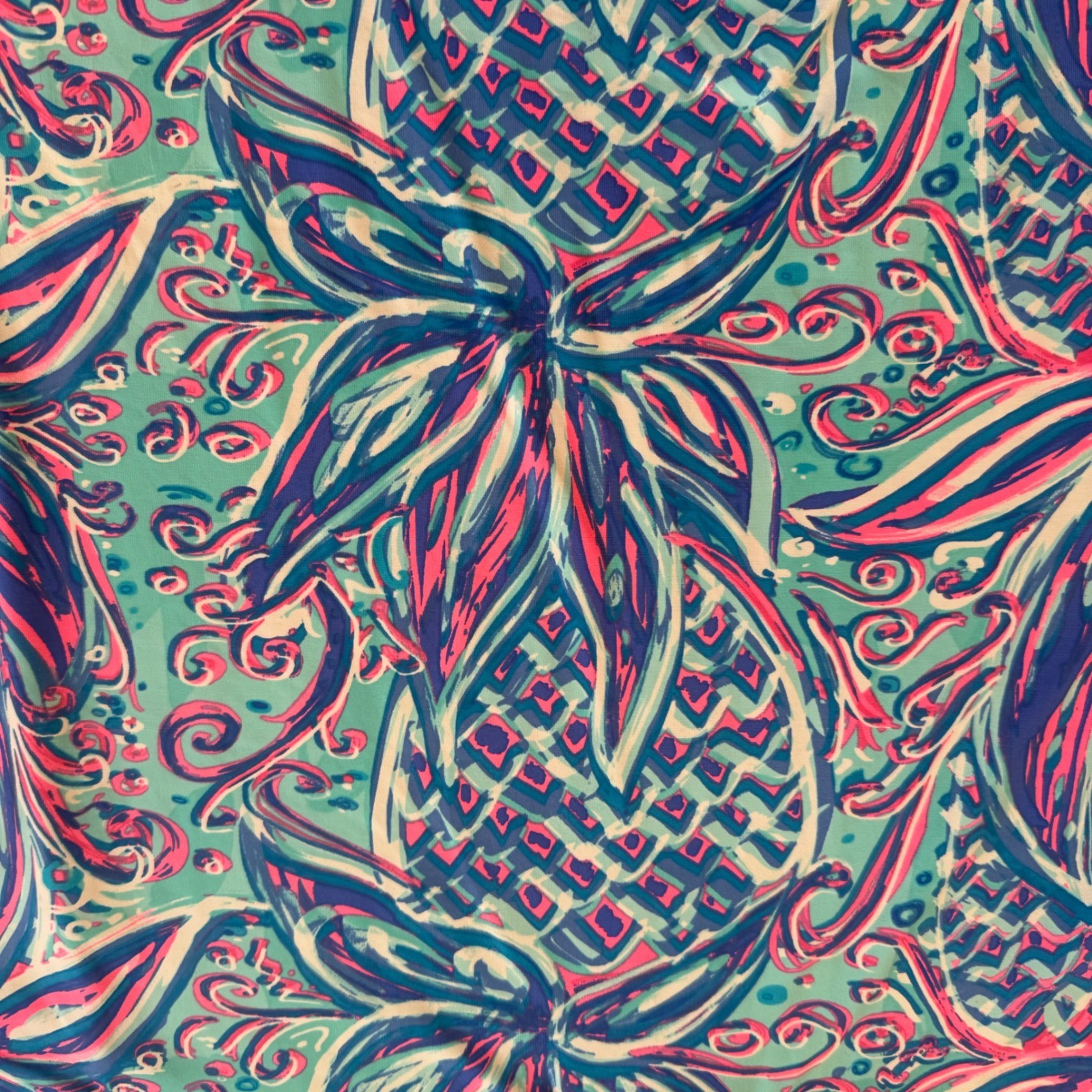 Lulu B Ruffle Top Womens Medium Blue Pineapple Print Sleeveless V-Neck SPF
