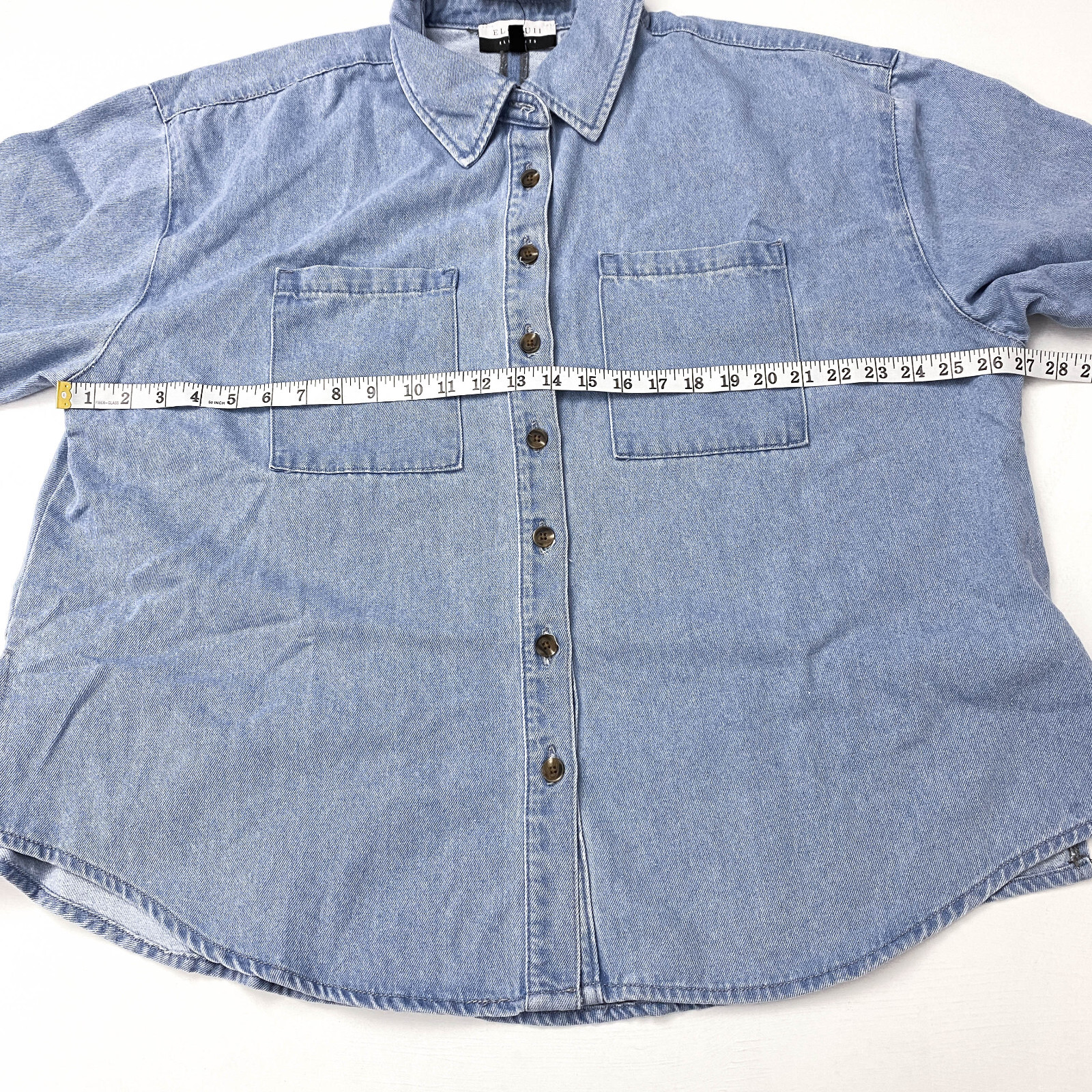 Eloquii Elements Womens Size 16 Oversized Chambray Shirt With Pocket Light Wash